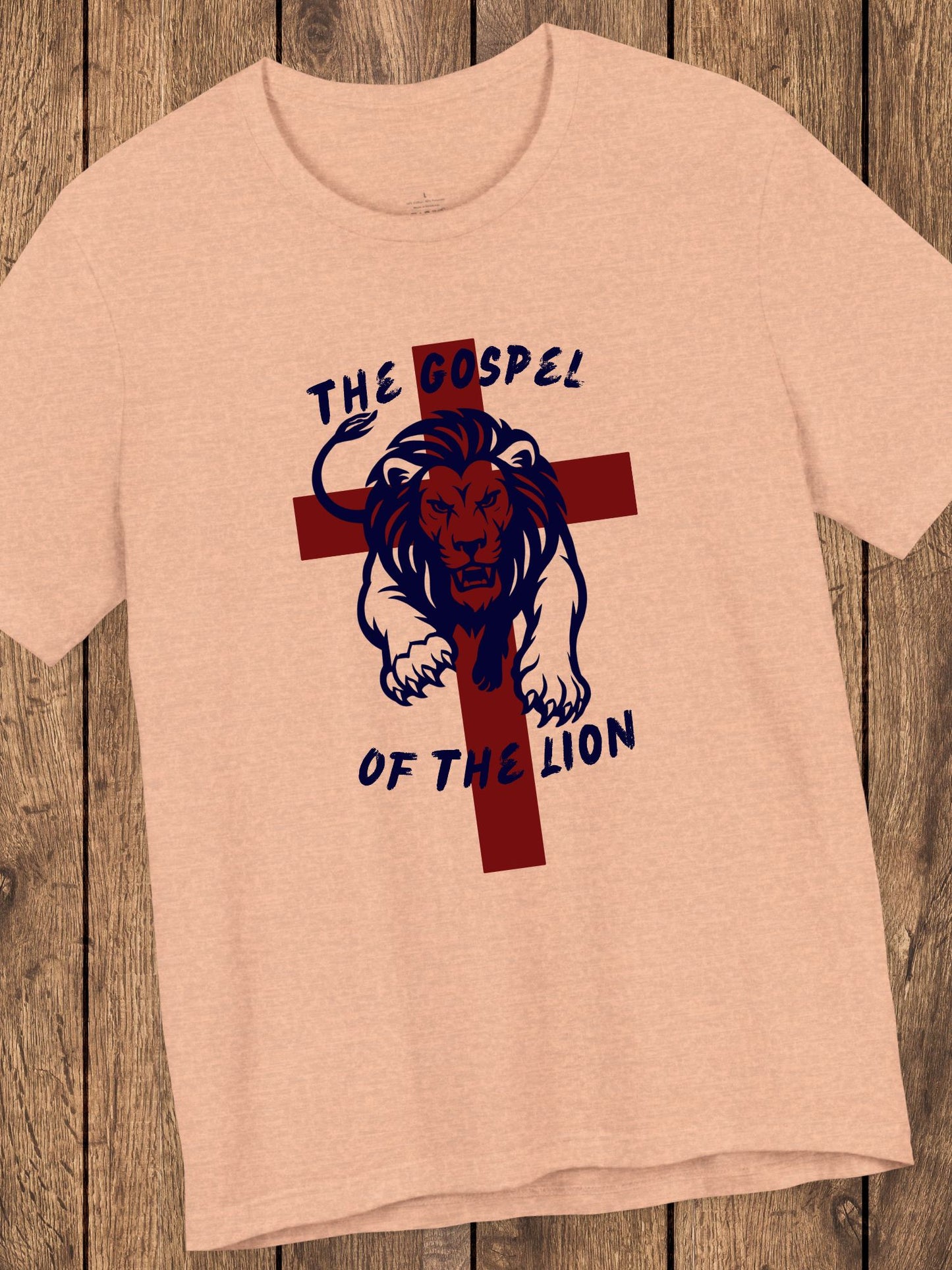 'The Gospel of the Lion' Unisex T-Shirt (red cross, navy text), Jesus Tee, Christian Apparel