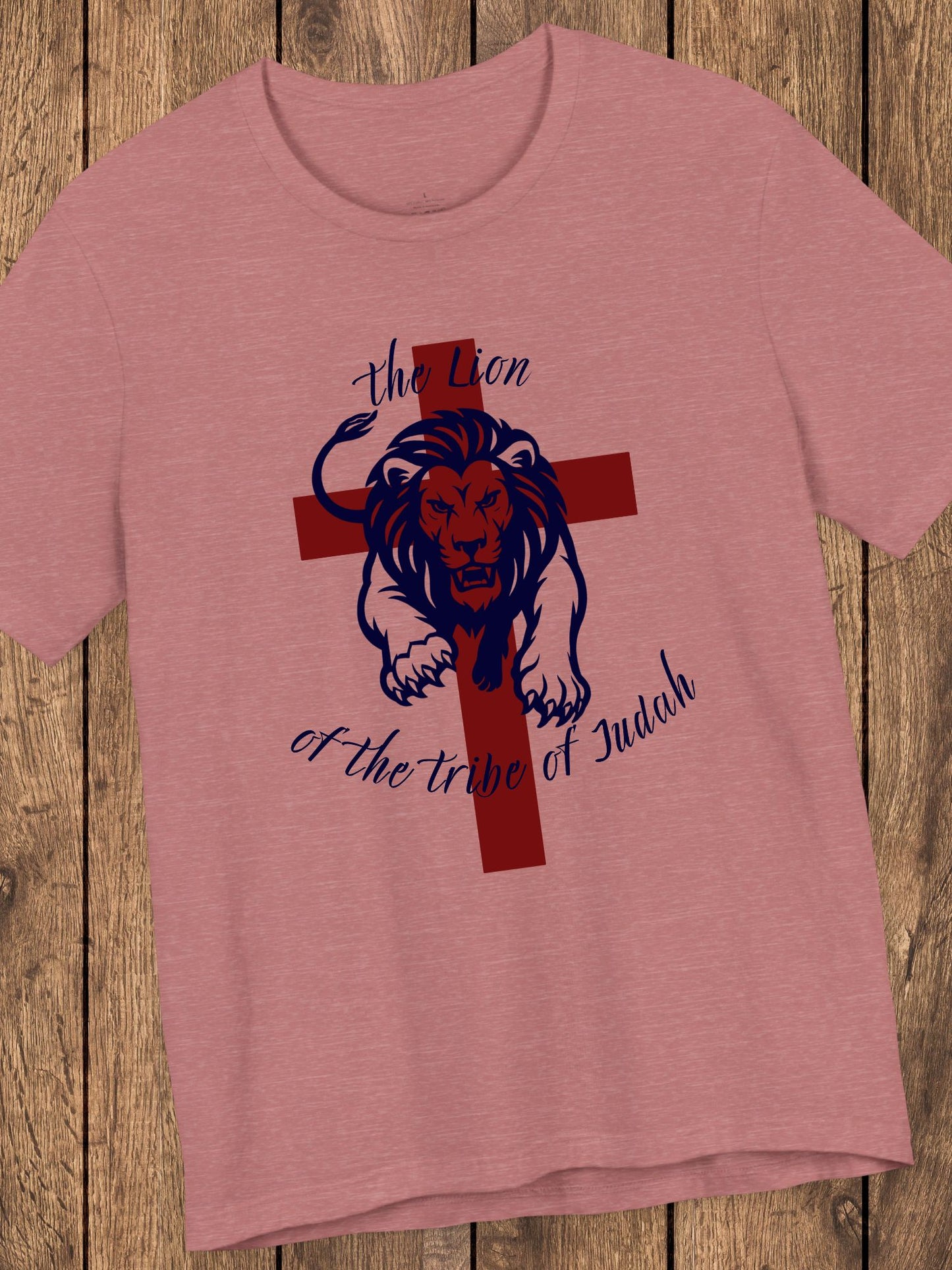 'The Lion of the Tribe of Judah' Unisex T-Shirt (red cross, navy text), Jesus Tee, Christian Apparel
