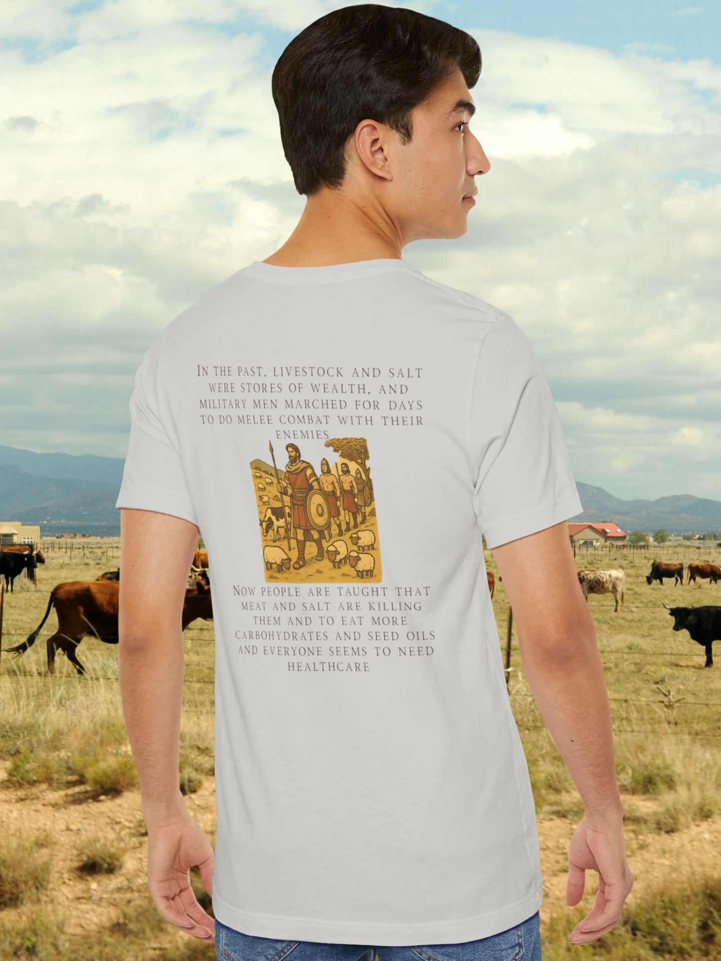 'Livestock and Salt Were Stores of Wealth' with Graphic Unisex T-Shirt, Historical Health Education Apparel