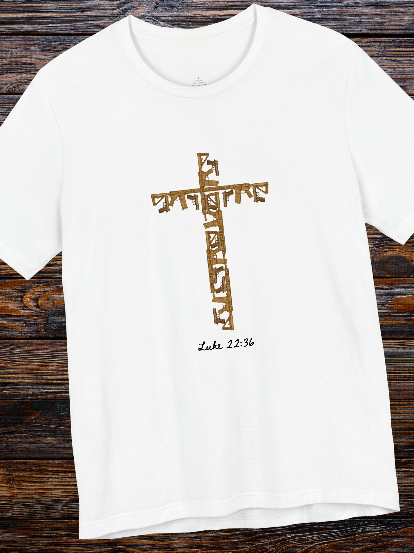 Luke 22:36 with Firearms Cross Design Unisex T-Shirt, Christian Apparel, Second Amendment Tee