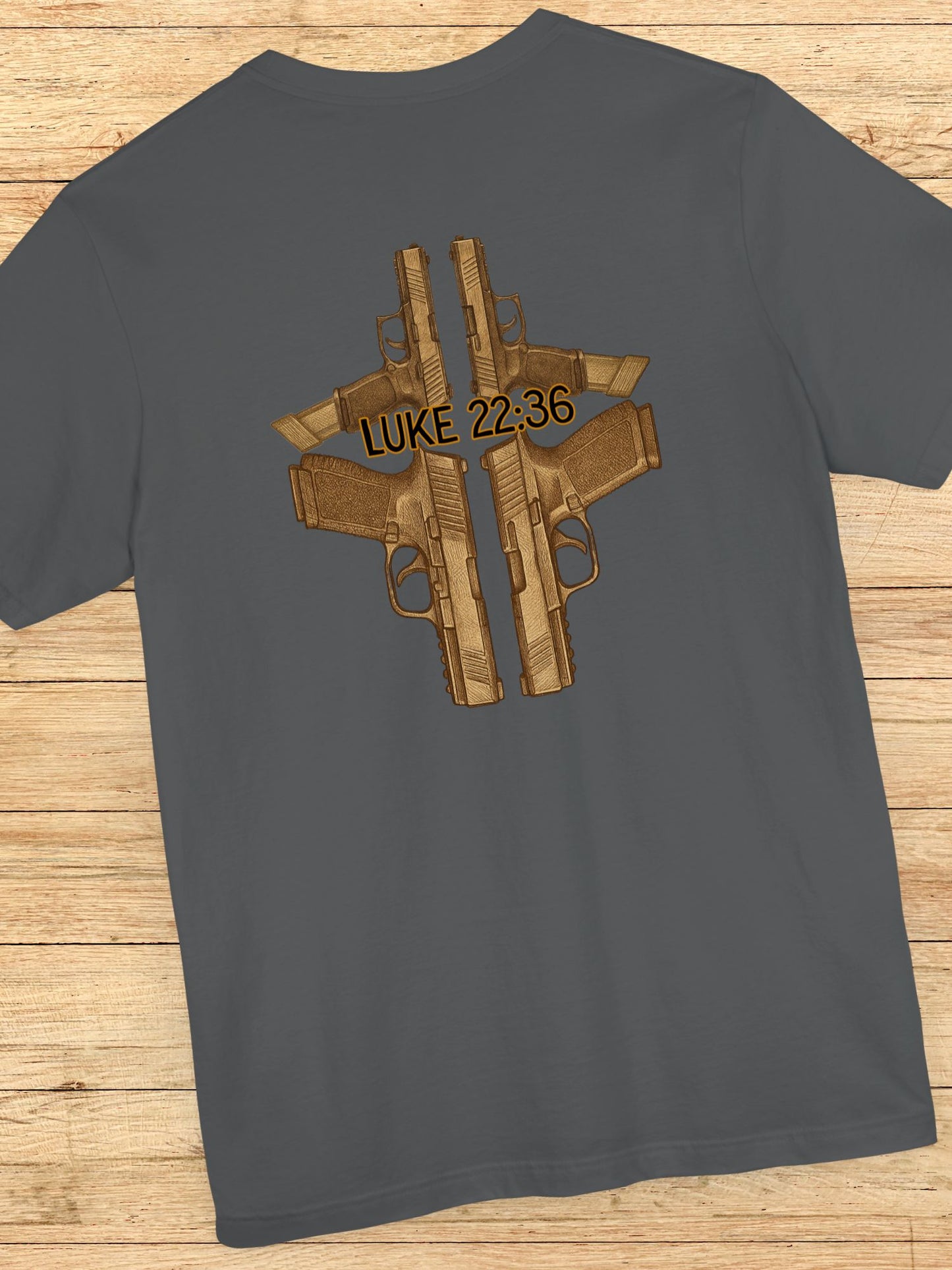 Handgun Cross with Luke 22:36 written Unisex T-Shirt, Christian Apparel, Second Amendment Tee