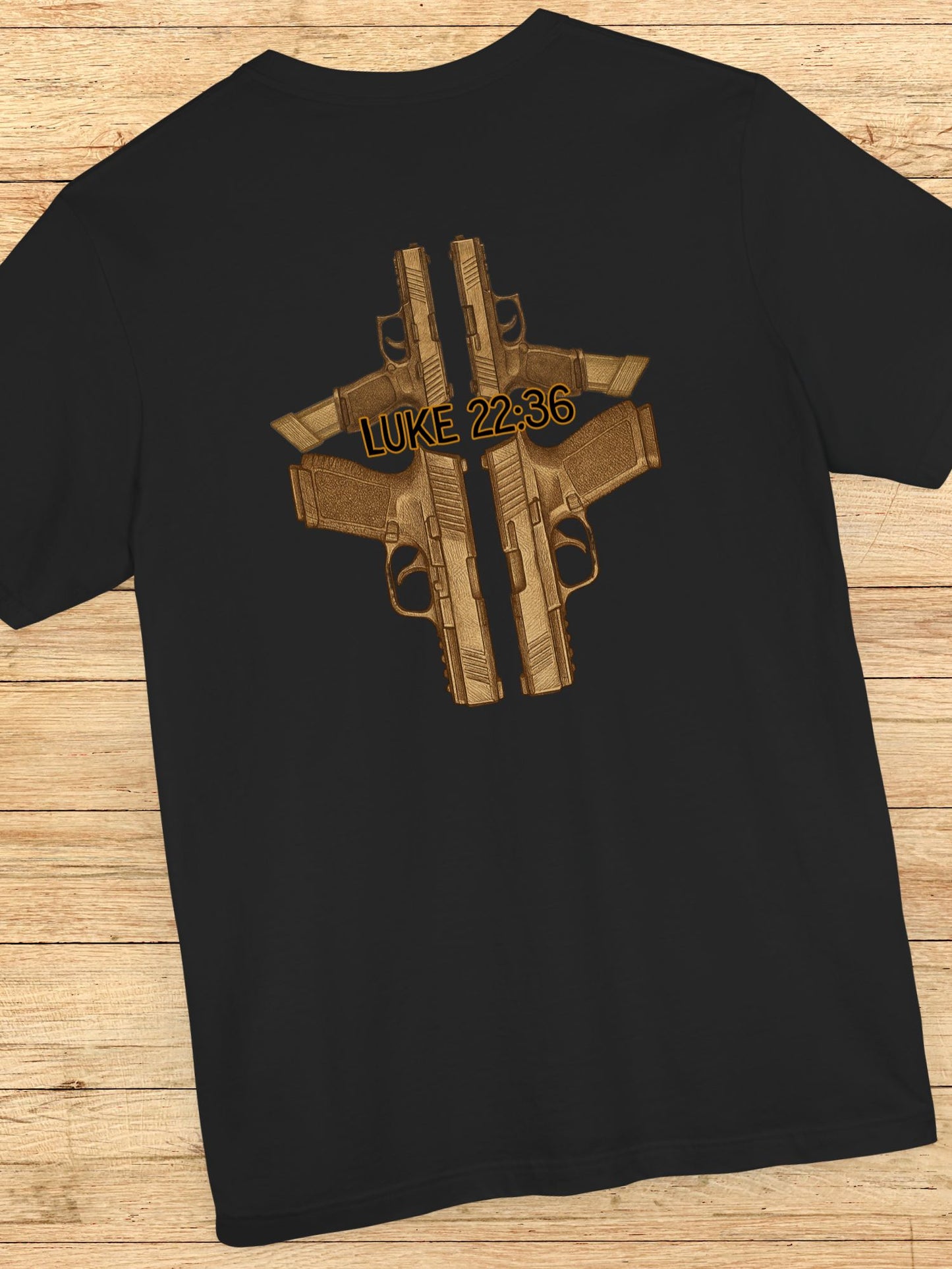 Handgun Cross with Luke 22:36 written Unisex T-Shirt, Christian Apparel, Second Amendment Tee