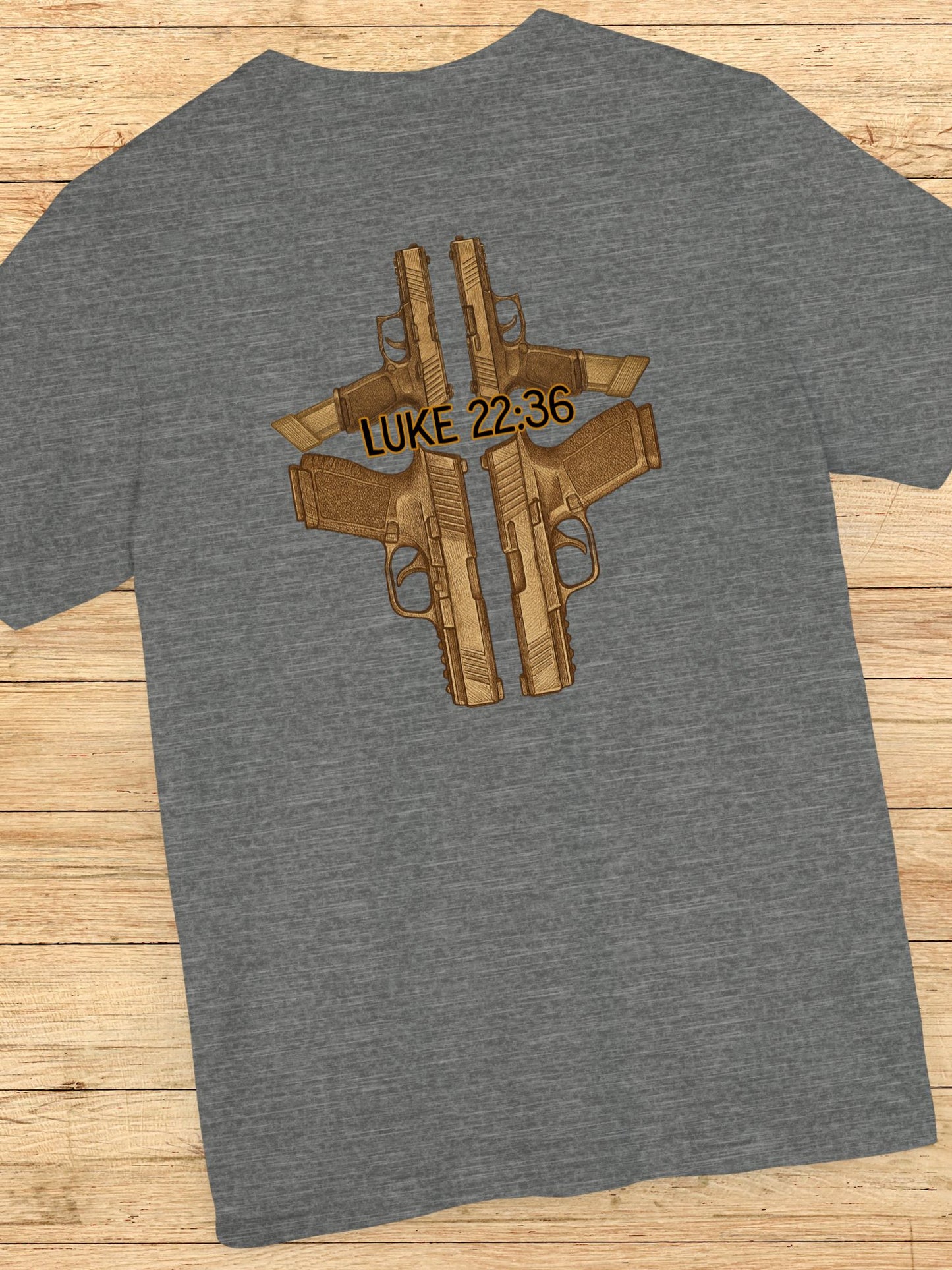 Handgun Cross with Luke 22:36 written Unisex T-Shirt, Christian Apparel, Second Amendment Tee