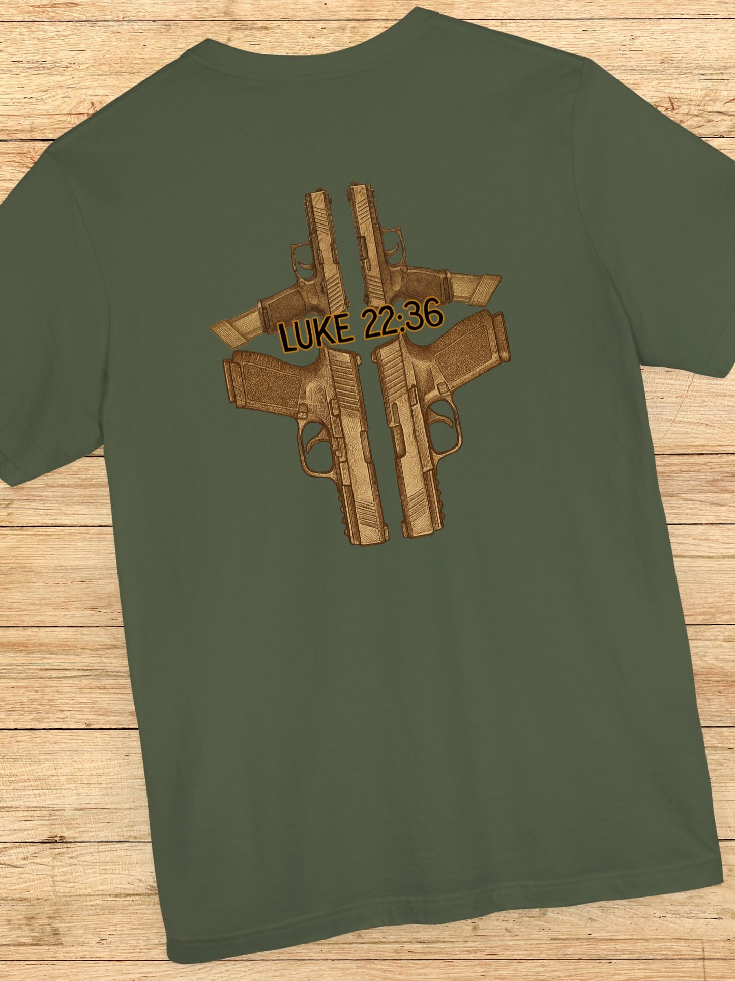 Handgun Cross with Luke 22:36 written Unisex T-Shirt, Christian Apparel, Second Amendment Tee
