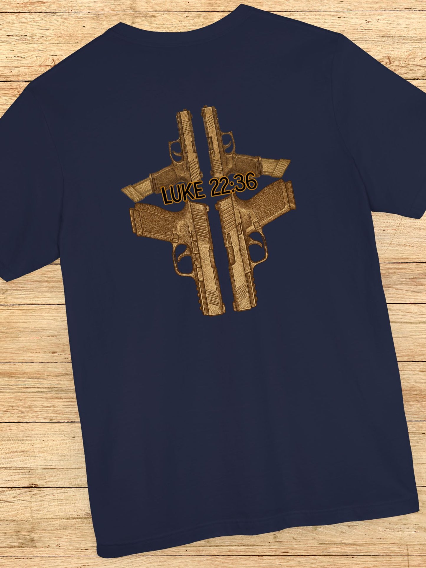 Handgun Cross with Luke 22:36 written Unisex T-Shirt, Christian Apparel, Second Amendment Tee