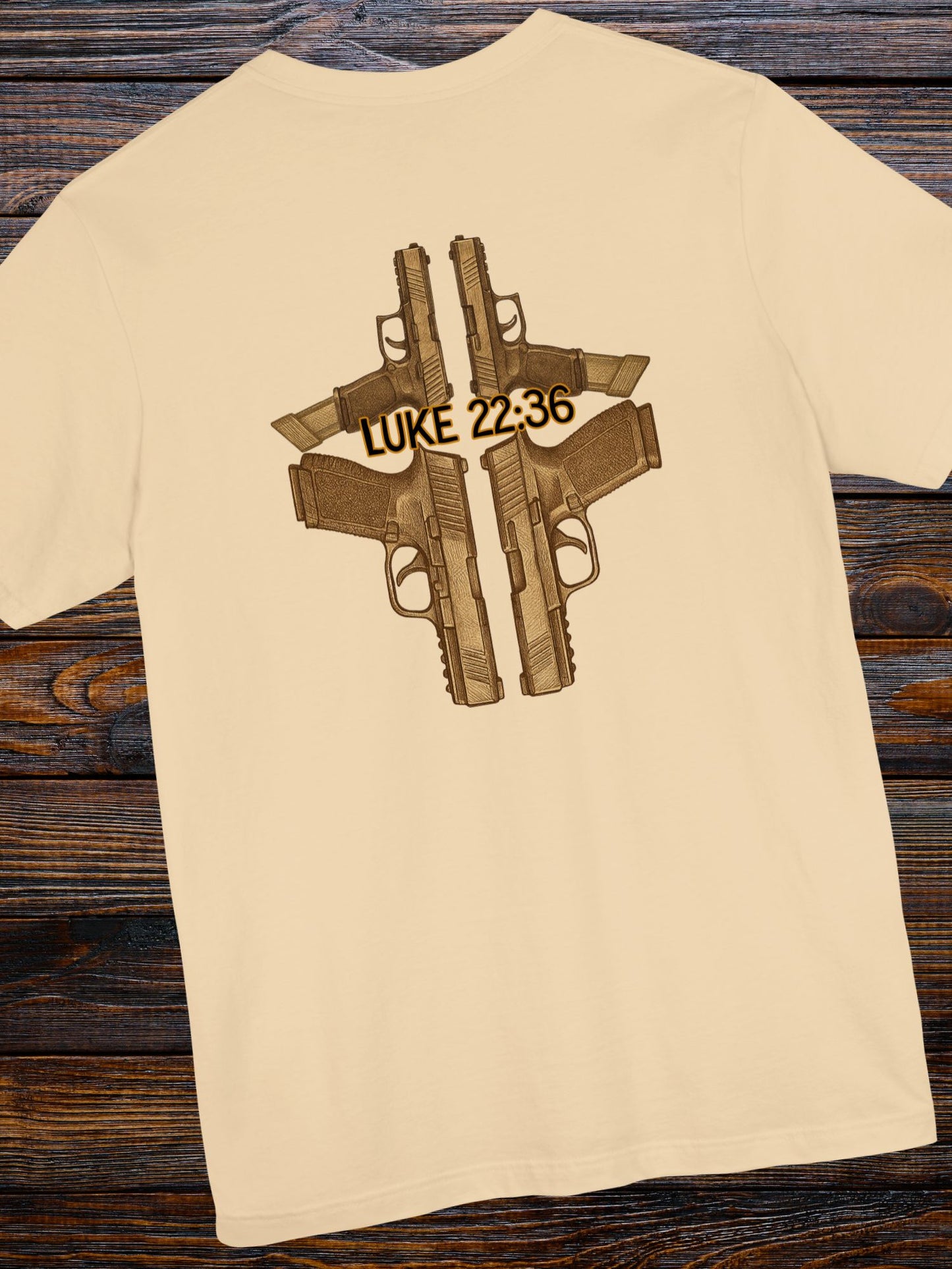 Handgun Cross with Luke 22:36 written Unisex T-Shirt, Christian Apparel, Second Amendment Tee