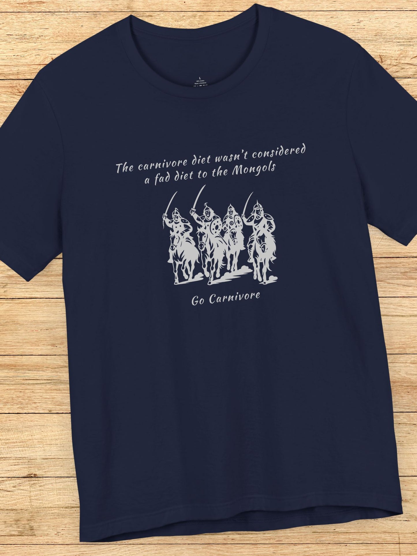 'The Carnivore Diet Wasn't Considered a Fad Diet to the Mongols' Mongol Warrior Graphic Unisex T-Shirt, Carnivore Diet Apparel, Anti-Vegan Wear, Health and Wellness Tee