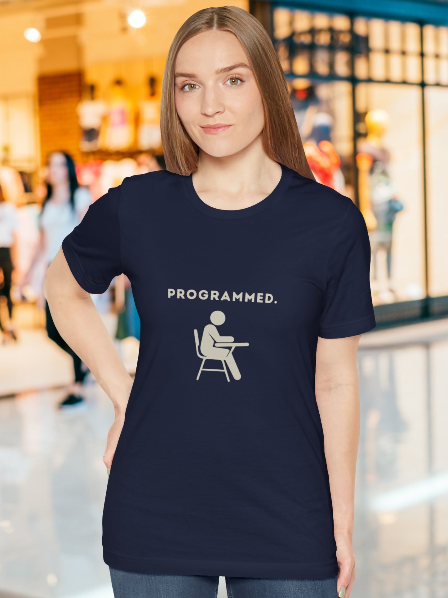 'Programmed.' Student Graphic Unisex T-Shirt, Anti-School, Pro-Freedom