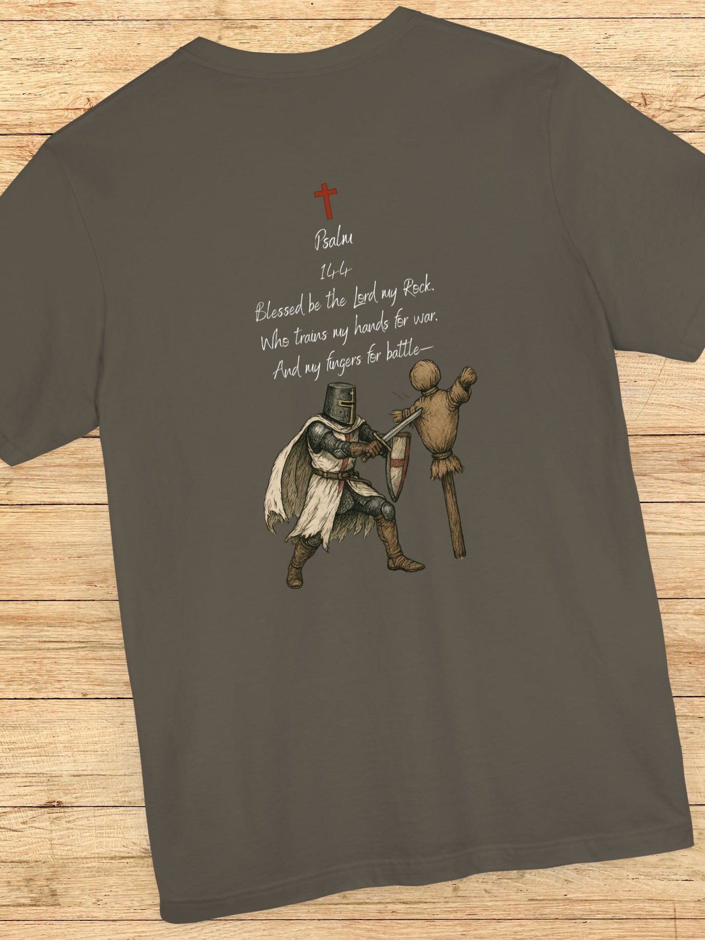Psalm 144 with a knight training Graphic Unisex T-Shirt, Christian Apparel, Bible Verse Tee