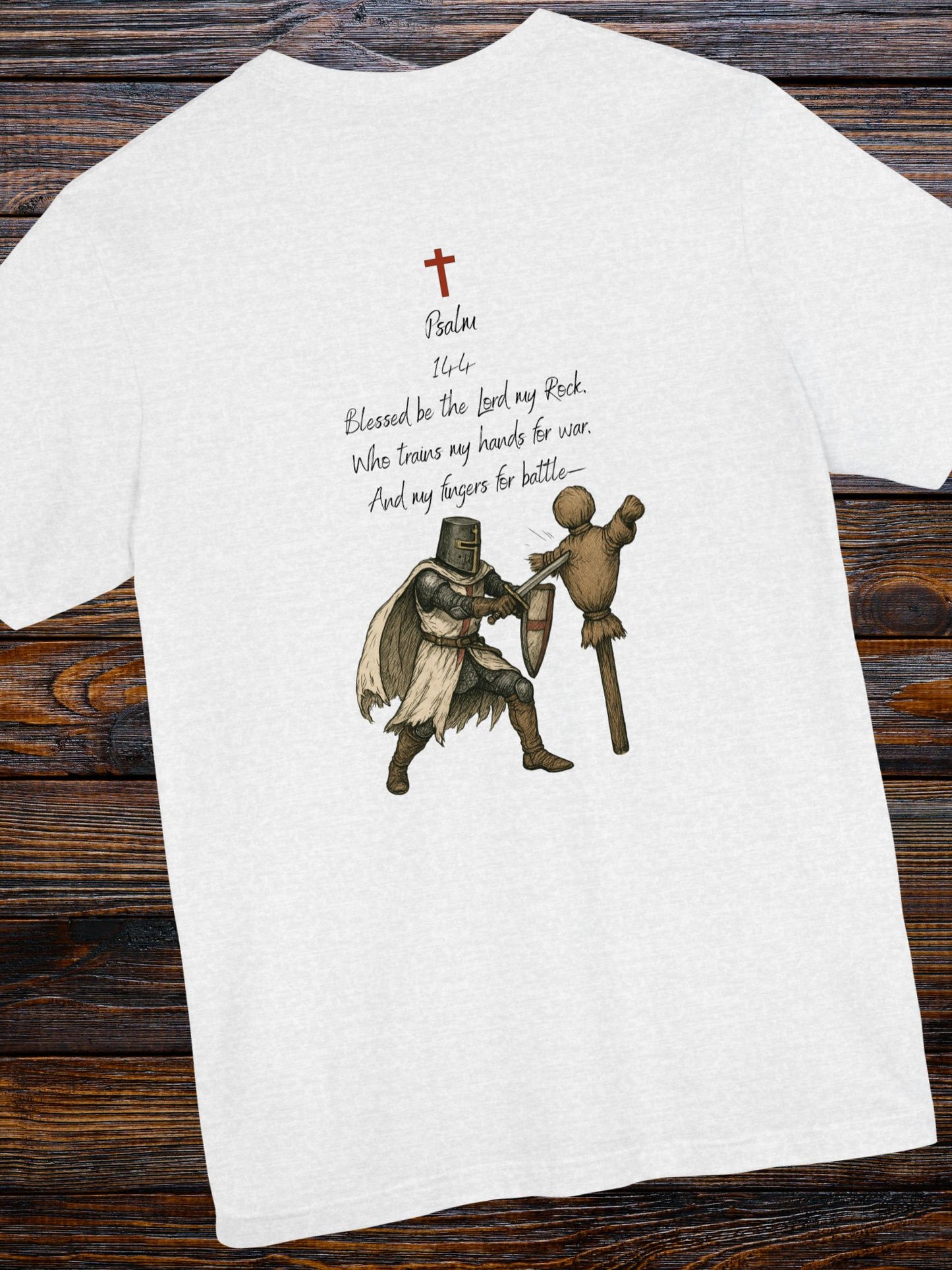 Psalm 144 with a knight training Graphic Unisex T-Shirt, Christian Apparel, Bible Verse Tee