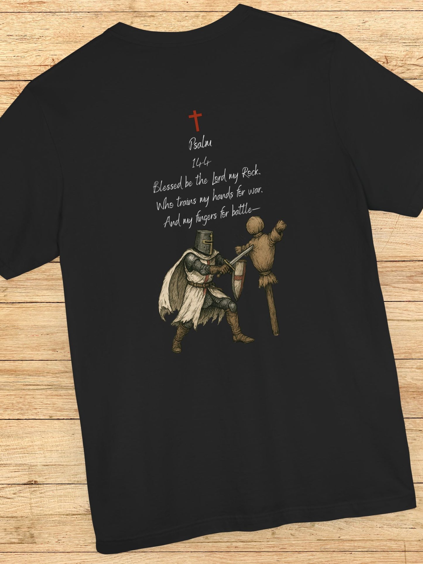 Psalm 144 with a knight training Graphic Unisex T-Shirt, Christian Apparel, Bible Verse Tee