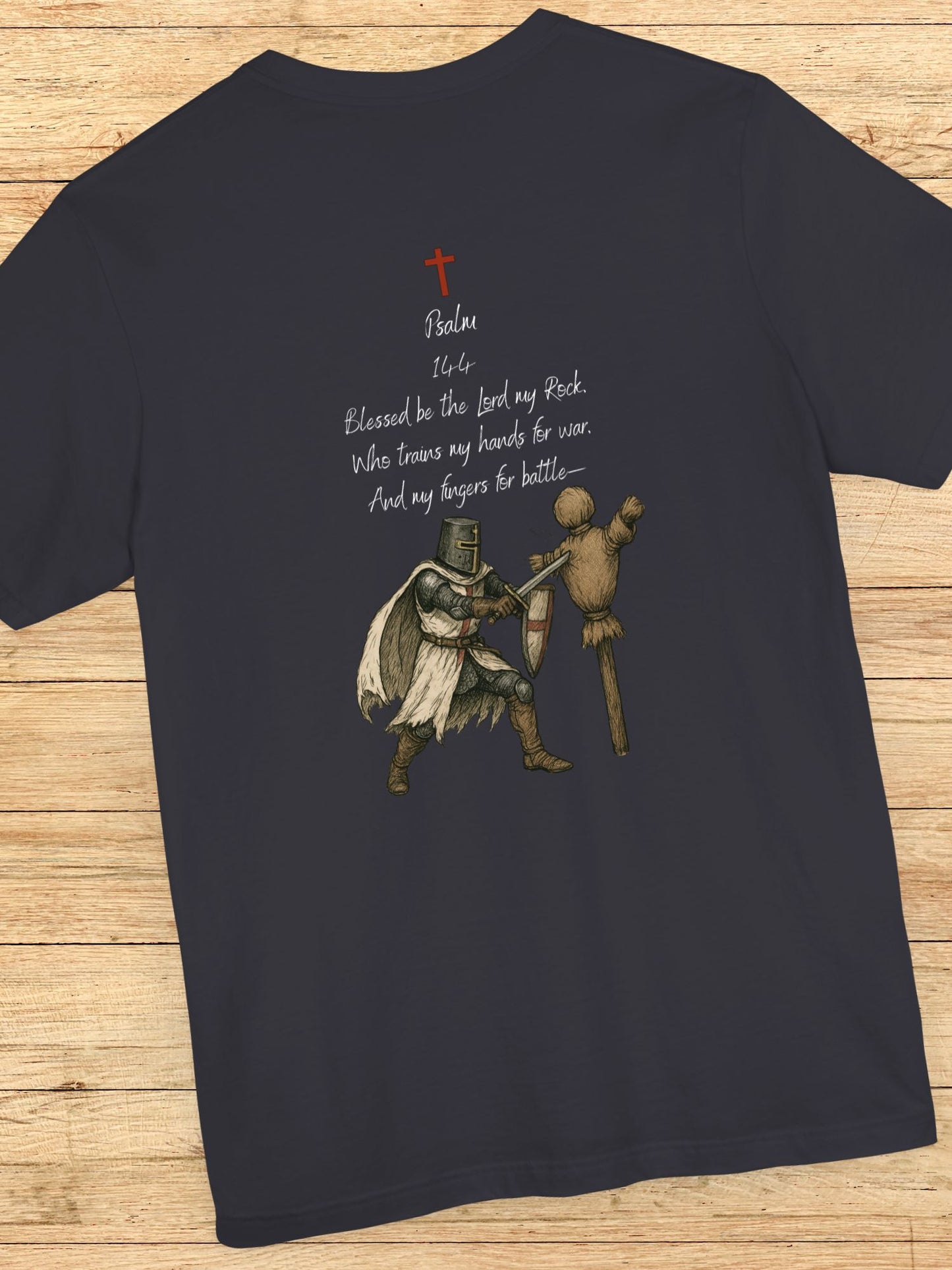 Psalm 144 with a knight training Graphic Unisex T-Shirt, Christian Apparel, Bible Verse Tee