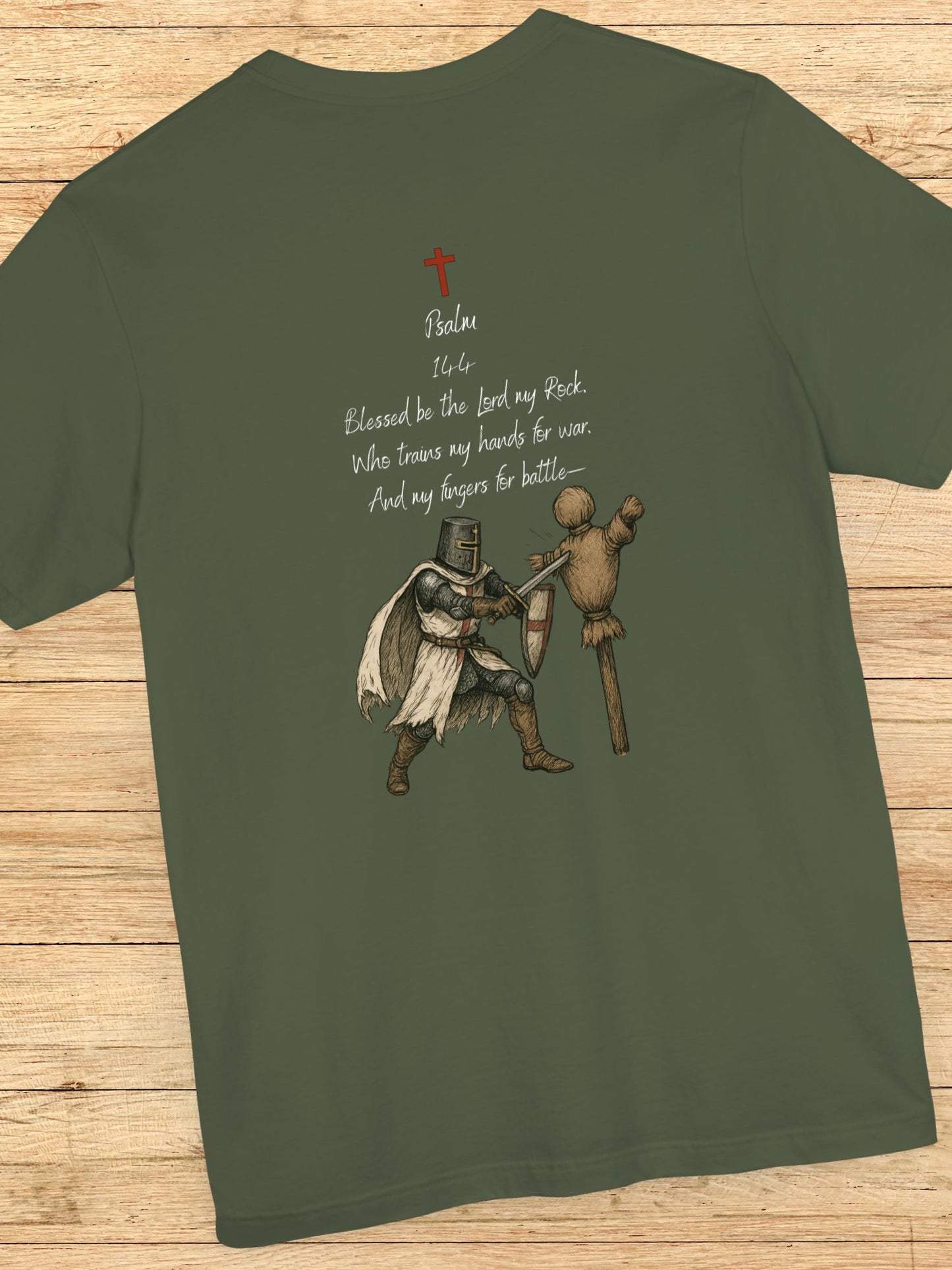 Psalm 144 with a knight training Graphic Unisex T-Shirt, Christian Apparel, Bible Verse Tee