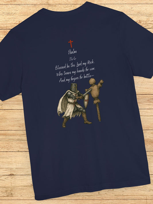 Psalm 144 with a knight training Graphic Unisex T-Shirt, Christian Apparel, Bible Verse Tee