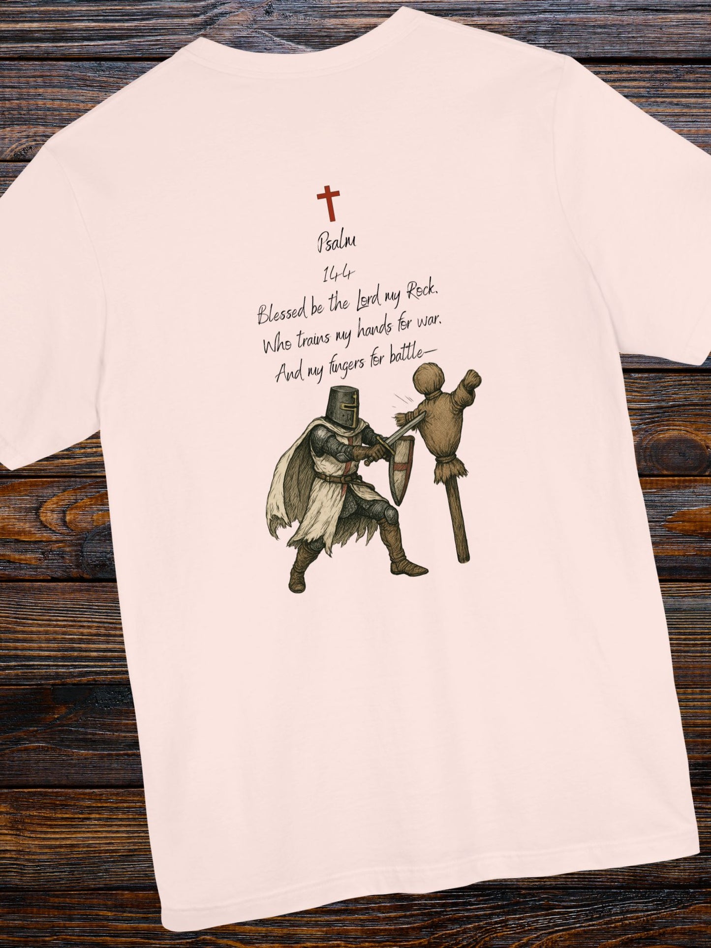 Psalm 144 with a knight training Graphic Unisex T-Shirt, Christian Apparel, Bible Verse Tee