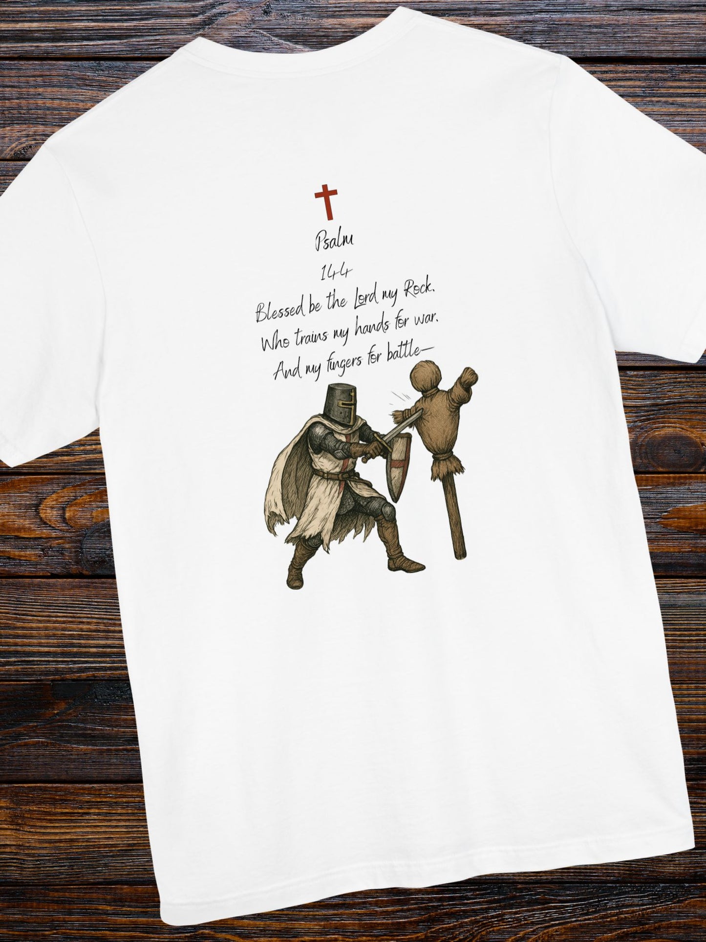 Psalm 144 with a knight training Graphic Unisex T-Shirt, Christian Apparel, Bible Verse Tee
