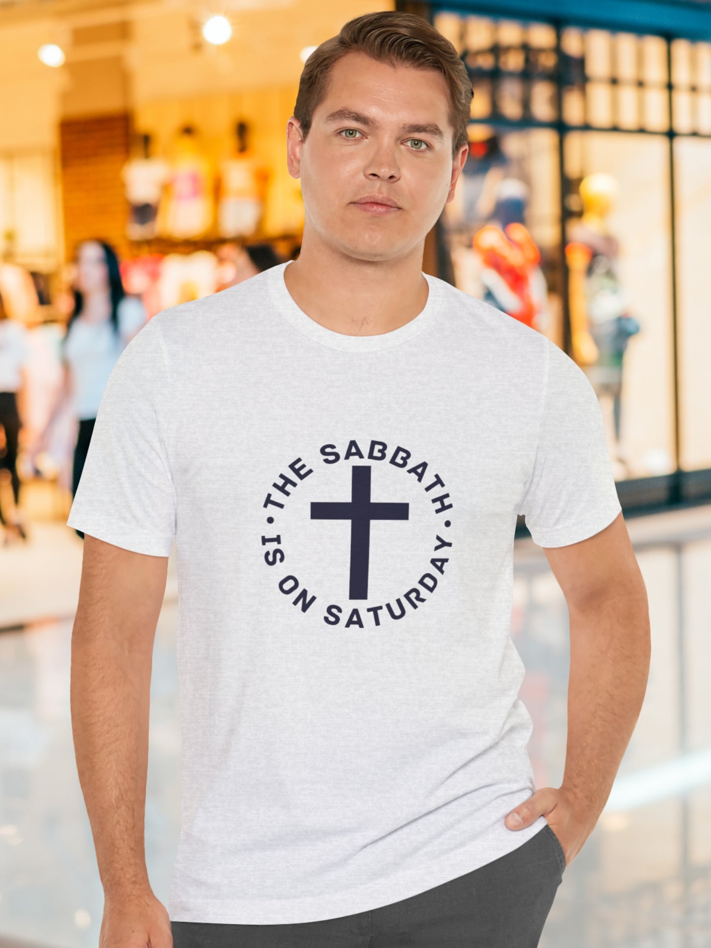 'The Sabbath is on Saturday' Circular Design with Cross Graphic Unisex T-Shirt, Christian Apparel