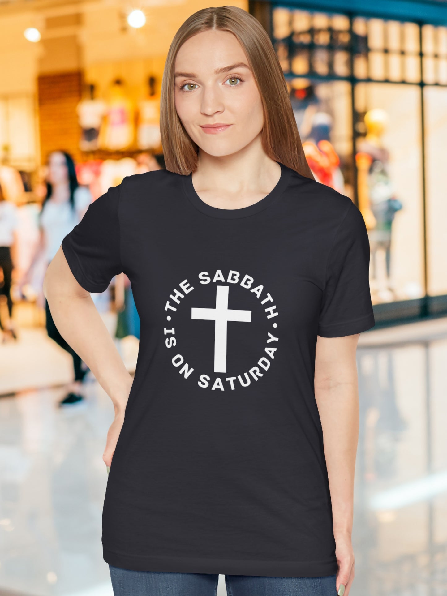 'The Sabbath is on Saturday' Circular Design with Cross Graphic Unisex T-Shirt, Christian Apparel