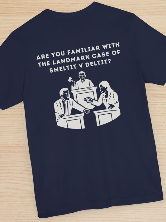 Immature Legal Humor 'Smeltit V Deltit' Unisex T-Shirt, Gift for Law Students / Lawyers, Courtroom Shirt, Legal Enthusiast Apparel, Office Wear