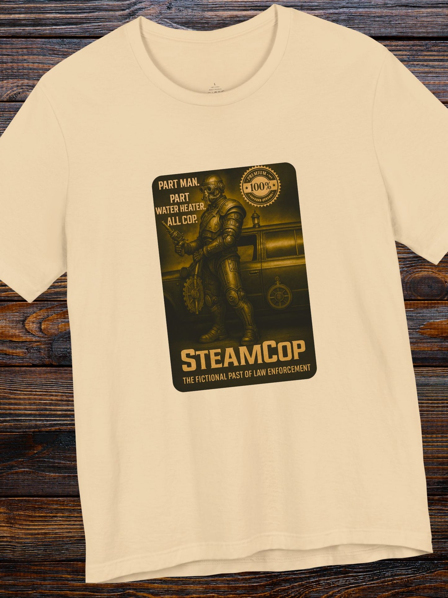 'SteamCop' Graphic Unisex T-Shirt, Retro Sci-Fi Police Themed Tee for Fiction Fans