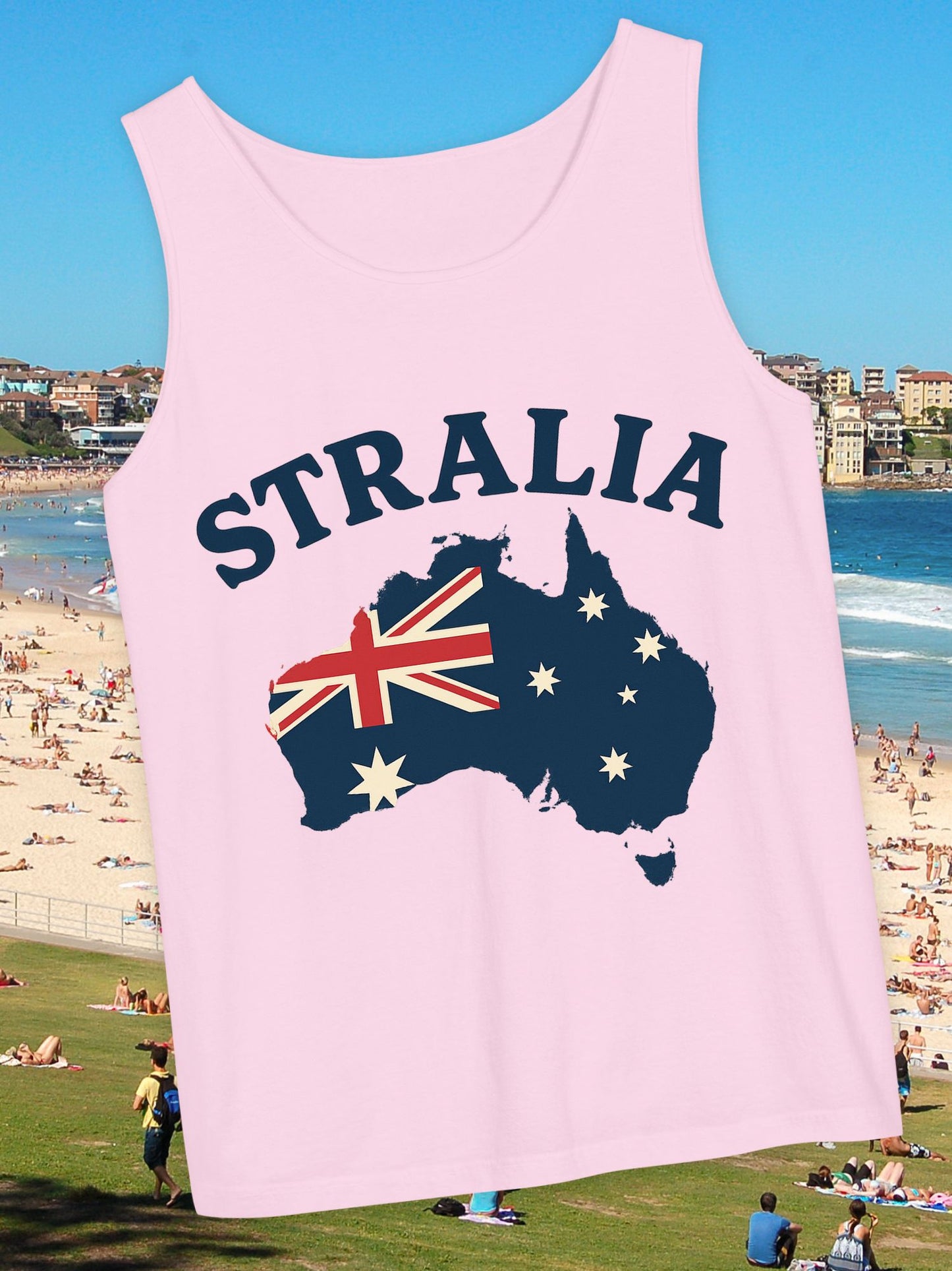 'Stralia' Australia Map Tank Top, Unisex Summer Tee, Beachwear, Vacation Clothing, Gift for Travelers, Australia Day Celebrations