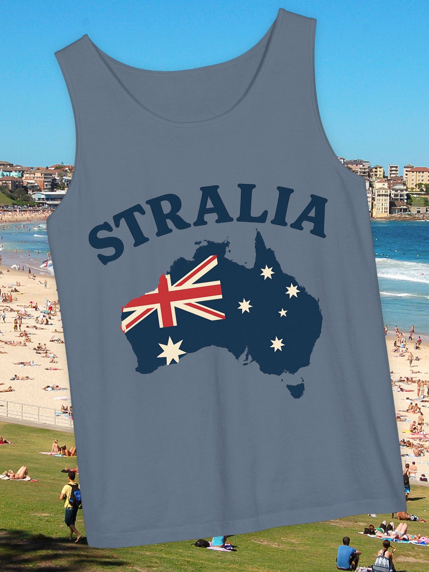 'Stralia' Australia Map Tank Top, Unisex Summer Tee, Beachwear, Vacation Clothing, Gift for Travelers, Australia Day Celebrations