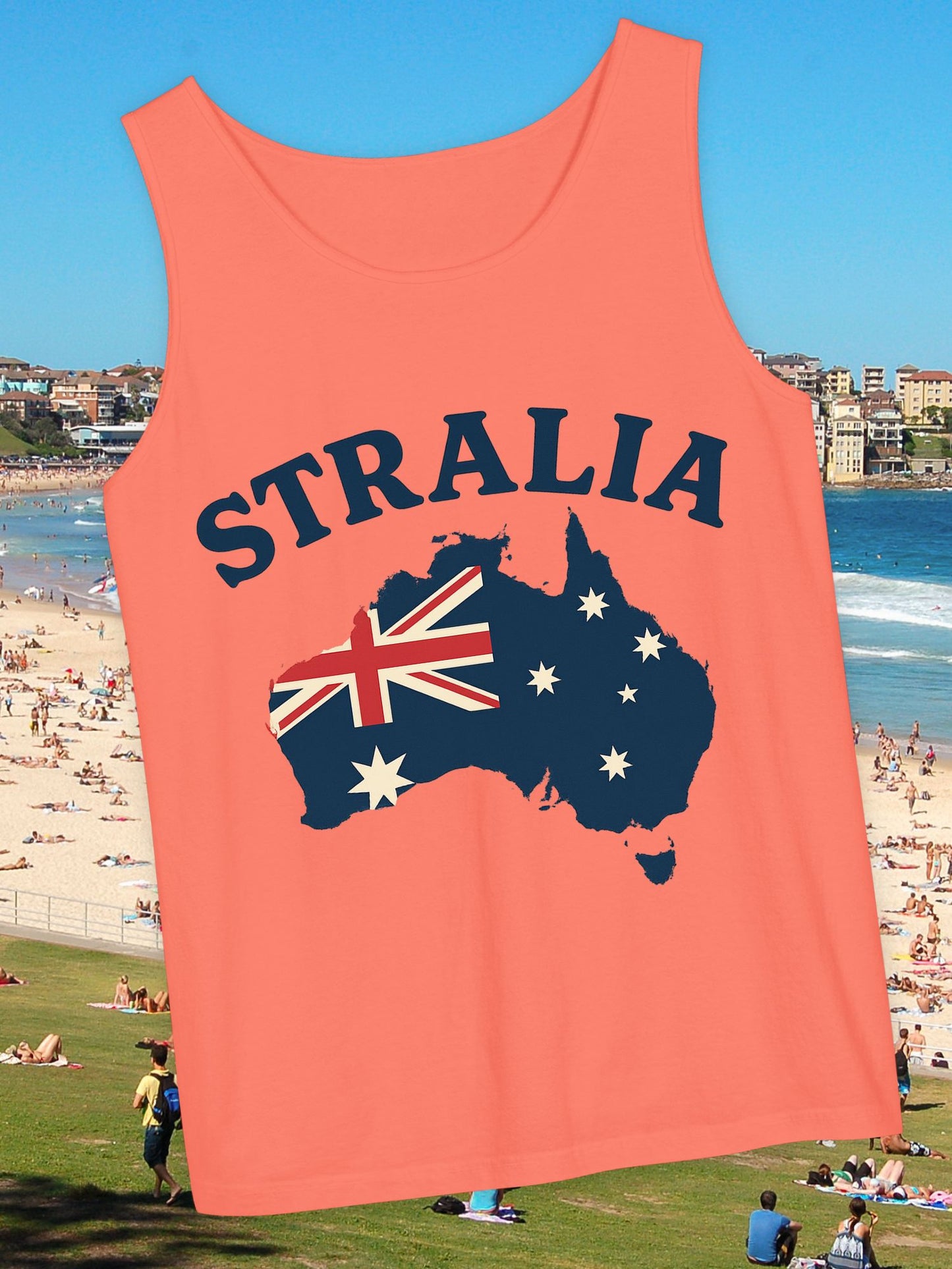 'Stralia' Australia Map Tank Top, Unisex Summer Tee, Beachwear, Vacation Clothing, Gift for Travelers, Australia Day Celebrations