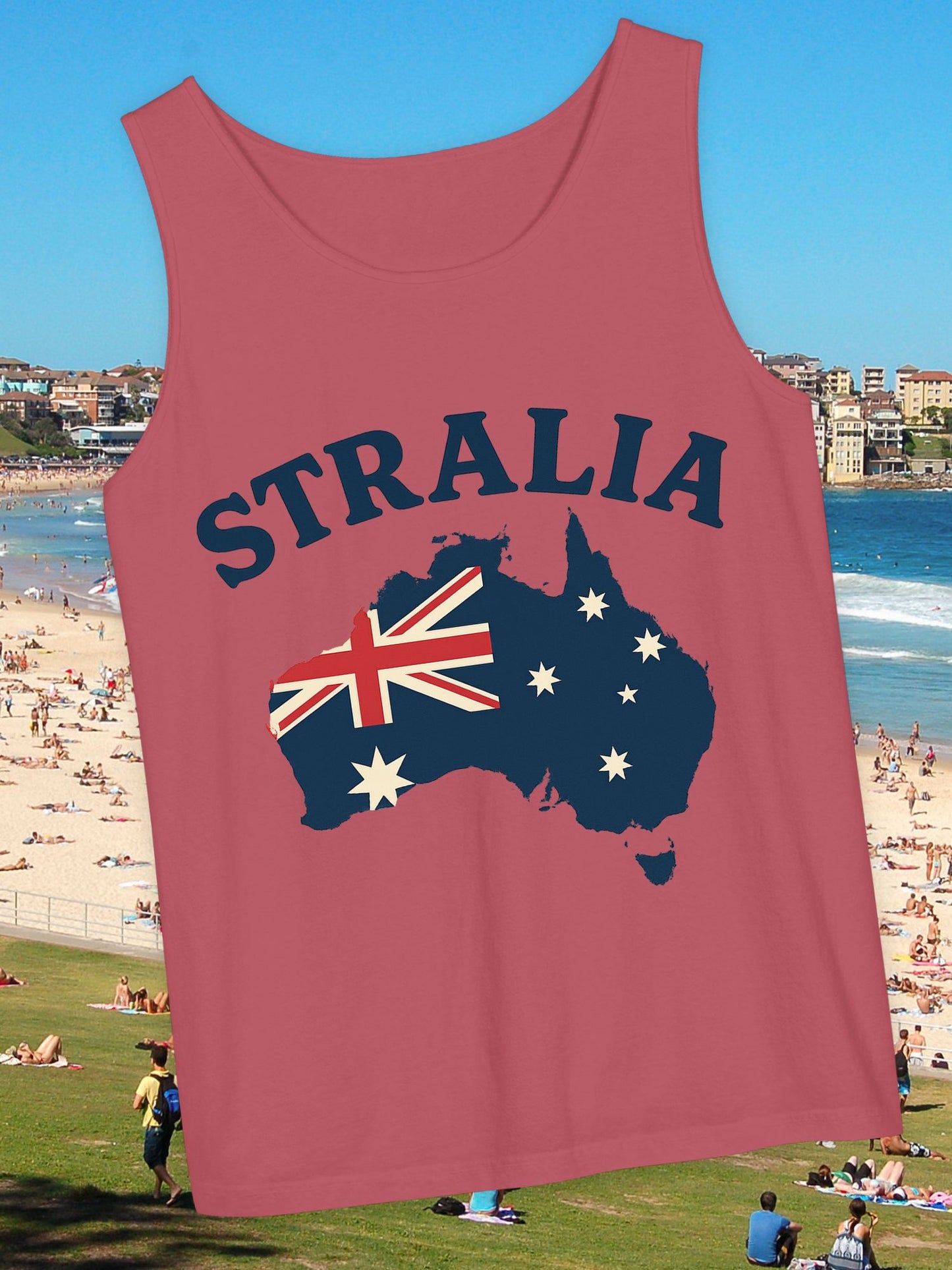 'Stralia' Australia Map Tank Top, Unisex Summer Tee, Beachwear, Vacation Clothing, Gift for Travelers, Australia Day Celebrations