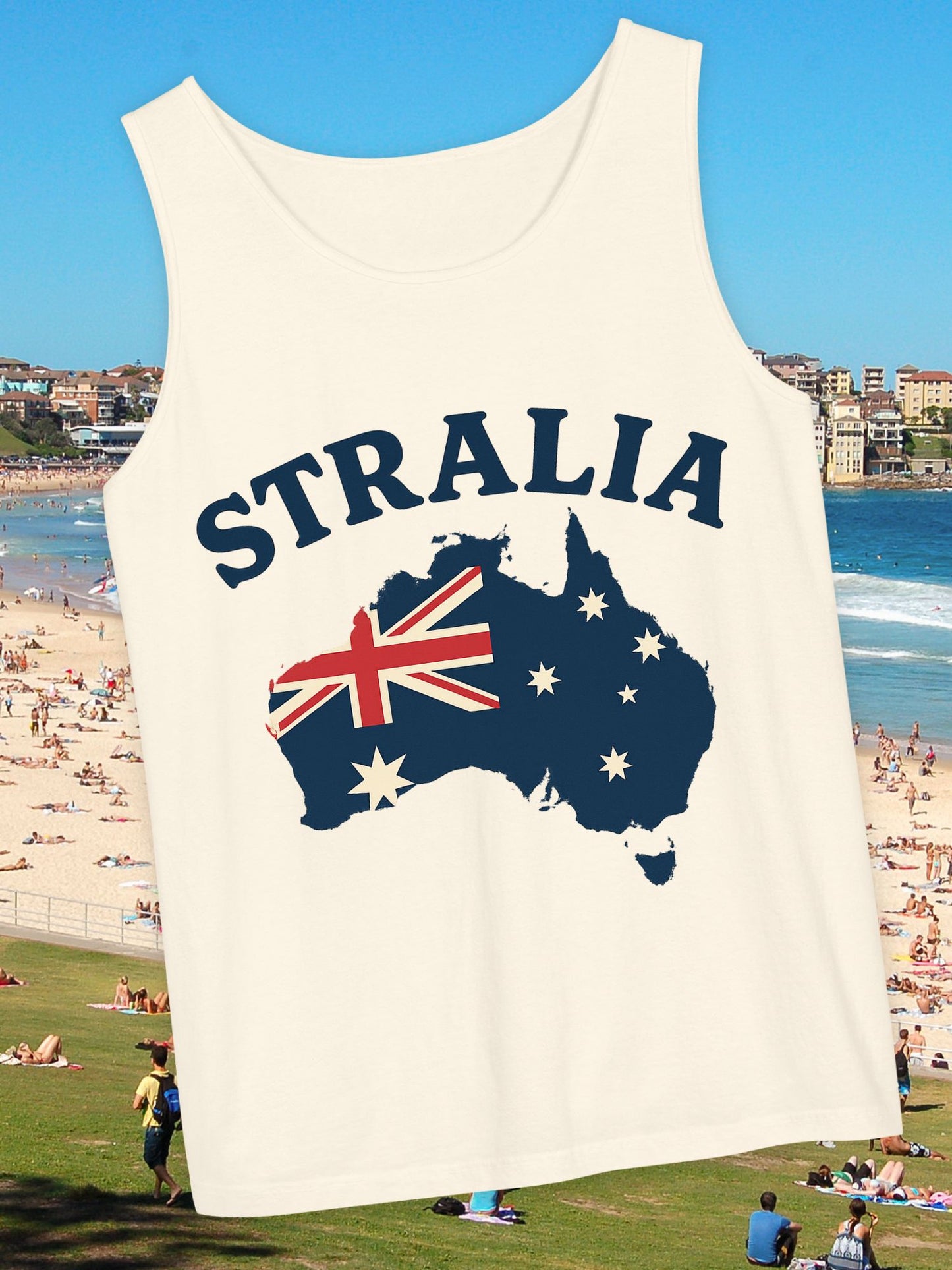 'Stralia' Australia Map Tank Top, Unisex Summer Tee, Beachwear, Vacation Clothing, Gift for Travelers, Australia Day Celebrations