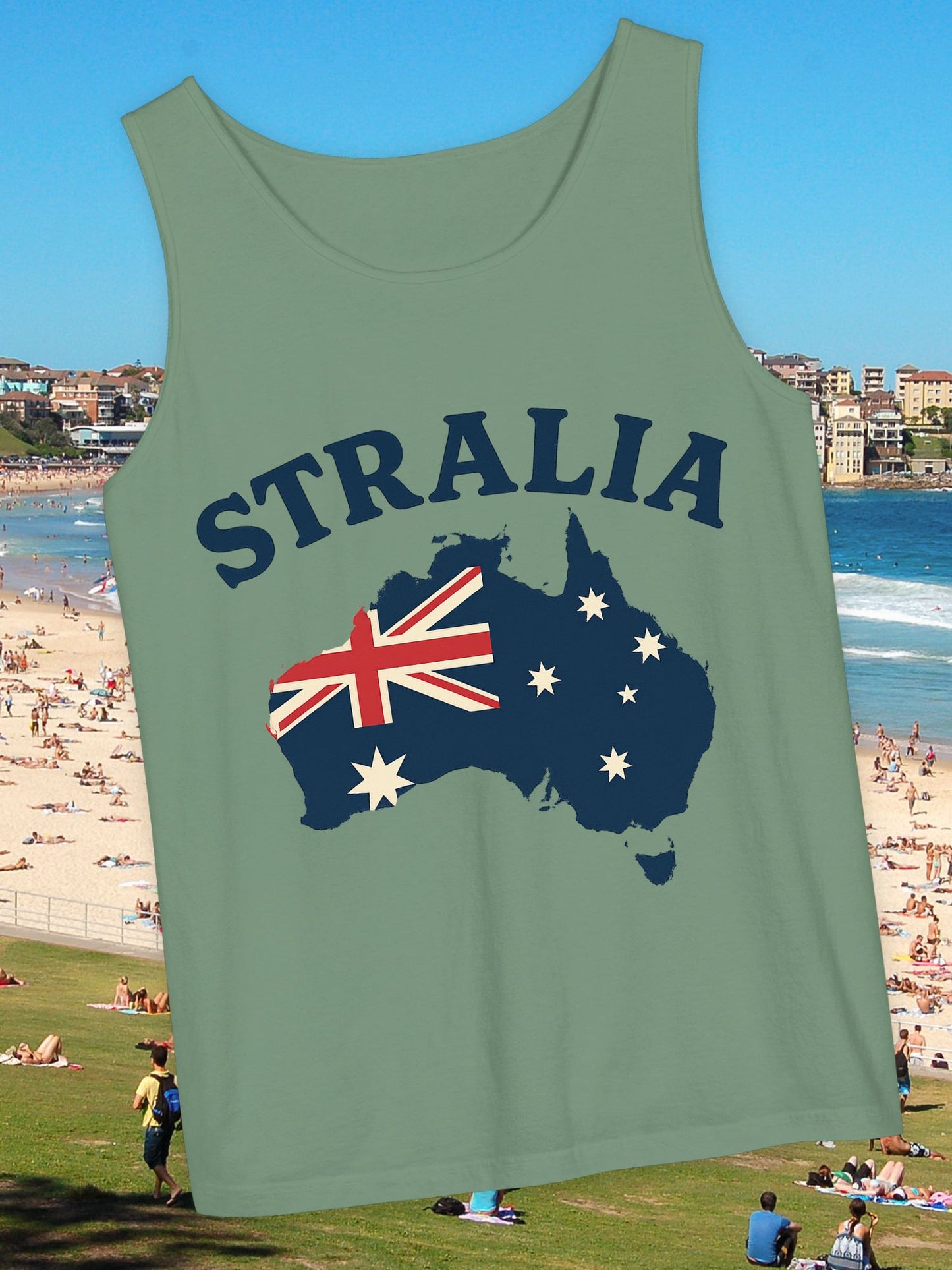 'Stralia' Australia Map Tank Top, Unisex Summer Tee, Beachwear, Vacation Clothing, Gift for Travelers, Australia Day Celebrations