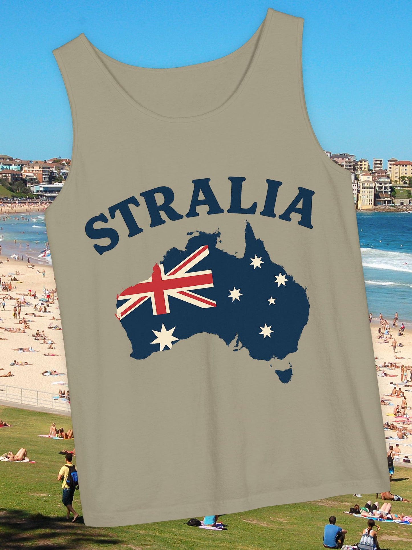 'Stralia' Australia Map Tank Top, Unisex Summer Tee, Beachwear, Vacation Clothing, Gift for Travelers, Australia Day Celebrations