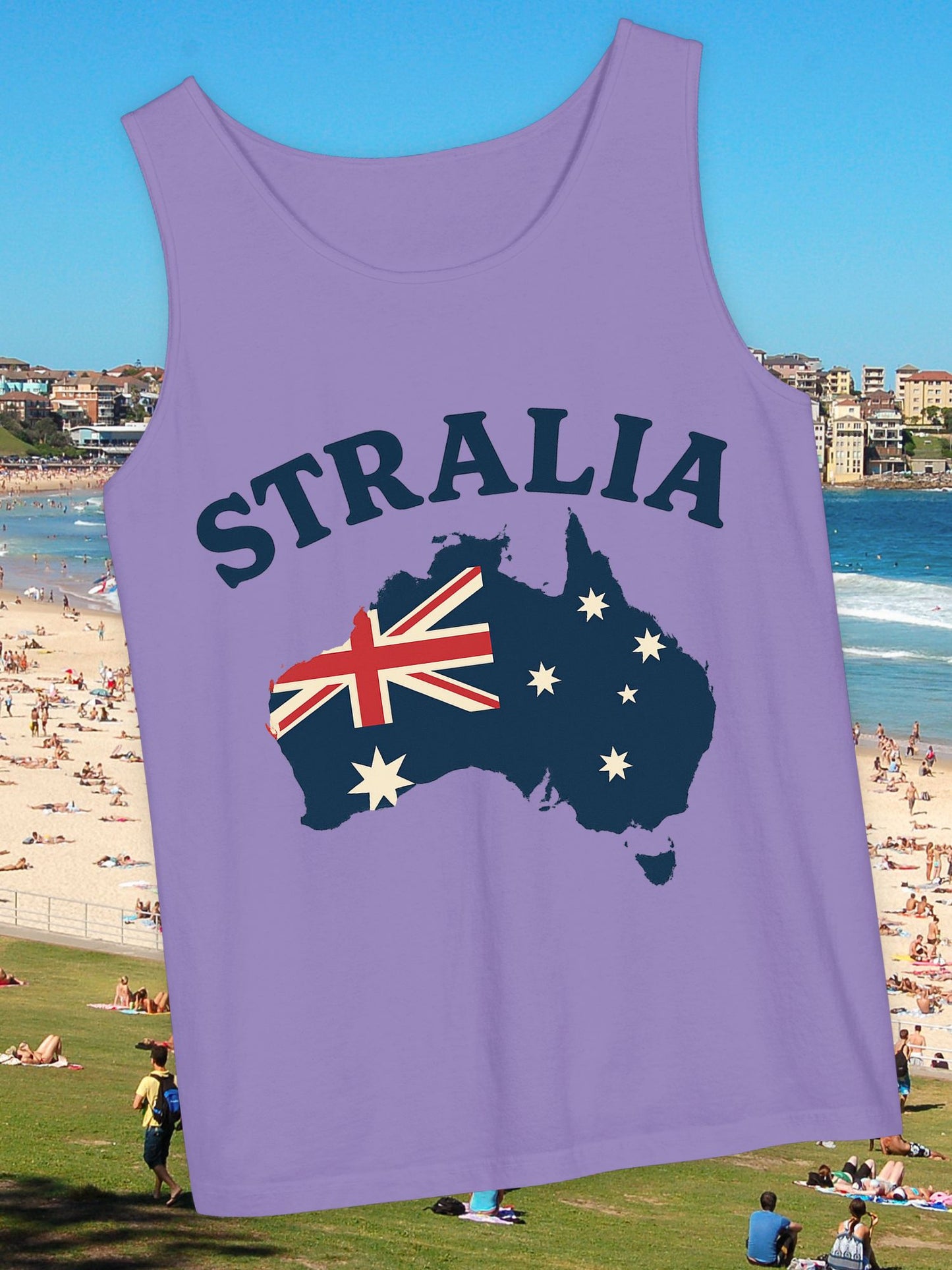 'Stralia' Australia Map Tank Top, Unisex Summer Tee, Beachwear, Vacation Clothing, Gift for Travelers, Australia Day Celebrations