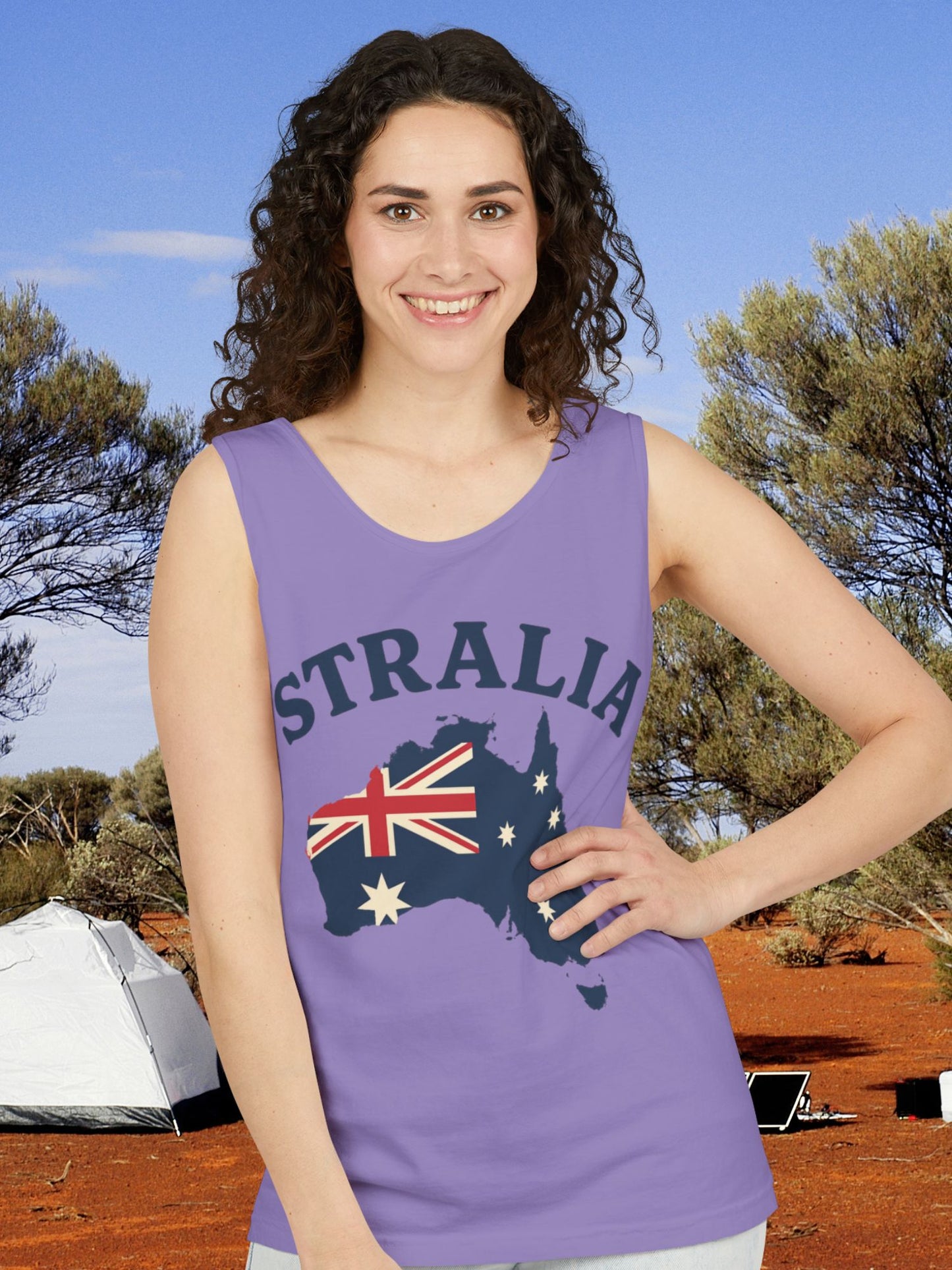 'Stralia' Australia Map Tank Top, Unisex Summer Tee, Beachwear, Vacation Clothing, Gift for Travelers, Australia Day Celebrations
