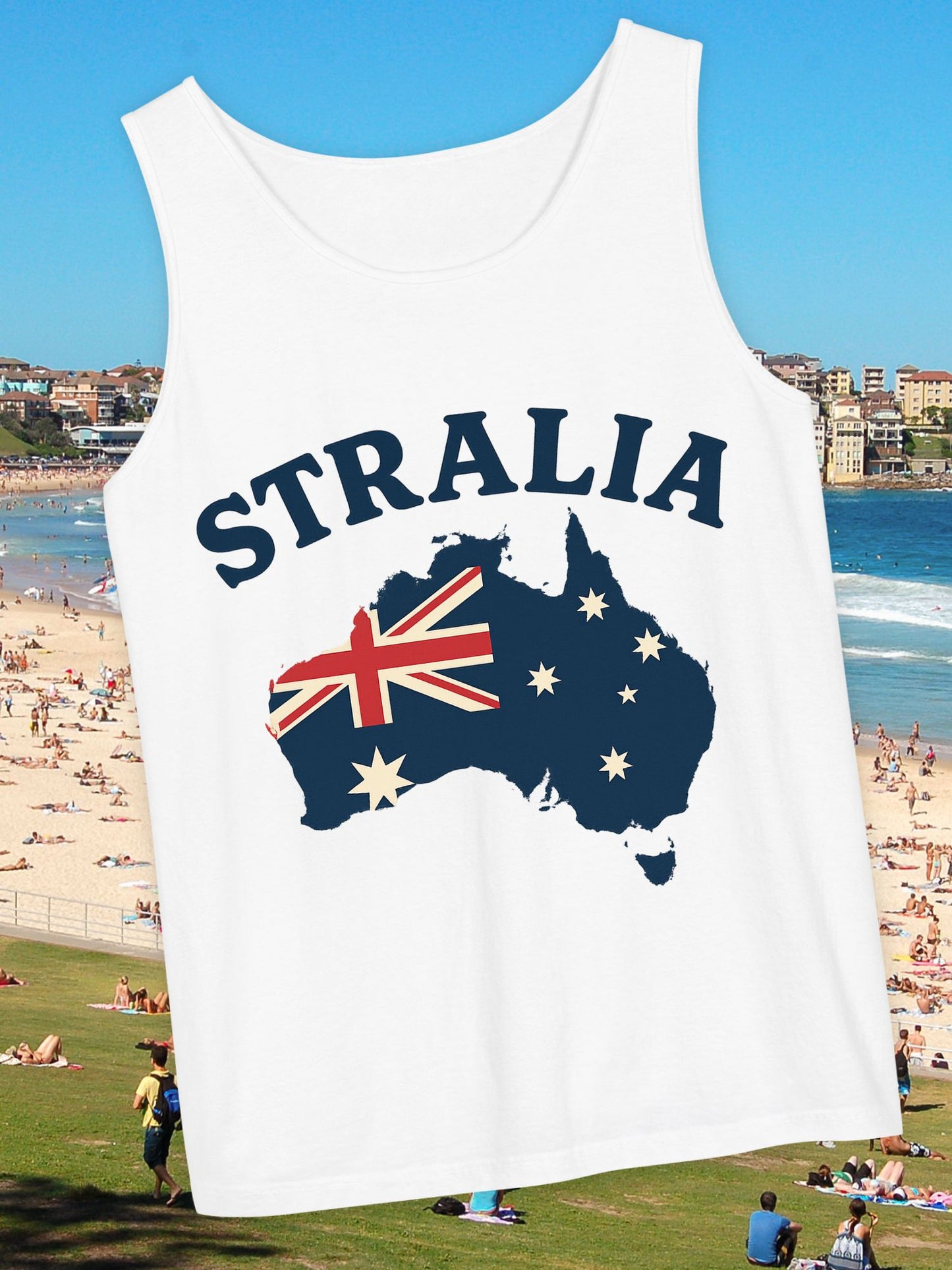 'Stralia' Australia Map Tank Top, Unisex Summer Tee, Beachwear, Vacation Clothing, Gift for Travelers, Australia Day Celebrations