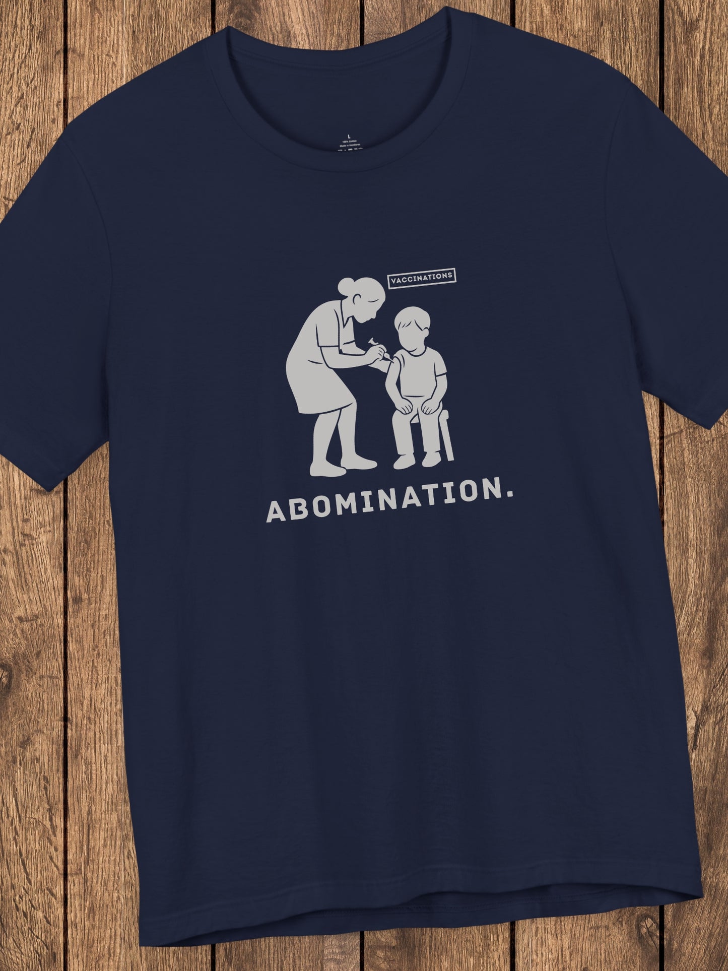 'Abomination.' Unisex T-Shirt, Anti-Vaccination Tee, Anti-Child Abuse Shirt, Crime Awareness Tee, Shirt for Righteous Christians