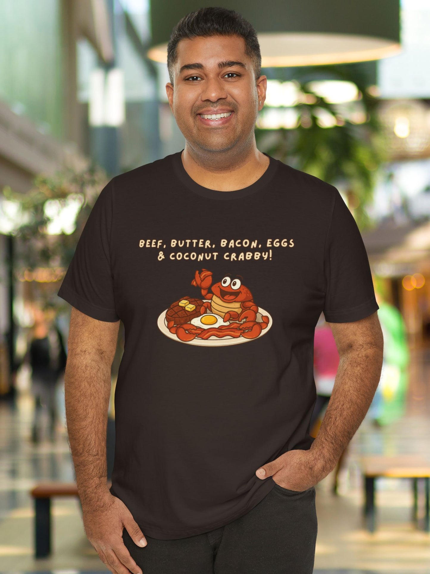 'Beef, Butter, Bacon, Eggs & Coconut Crabby' Graphic Unisex T-Shirt, Coconut Crab Tee, Carnivore Apparel