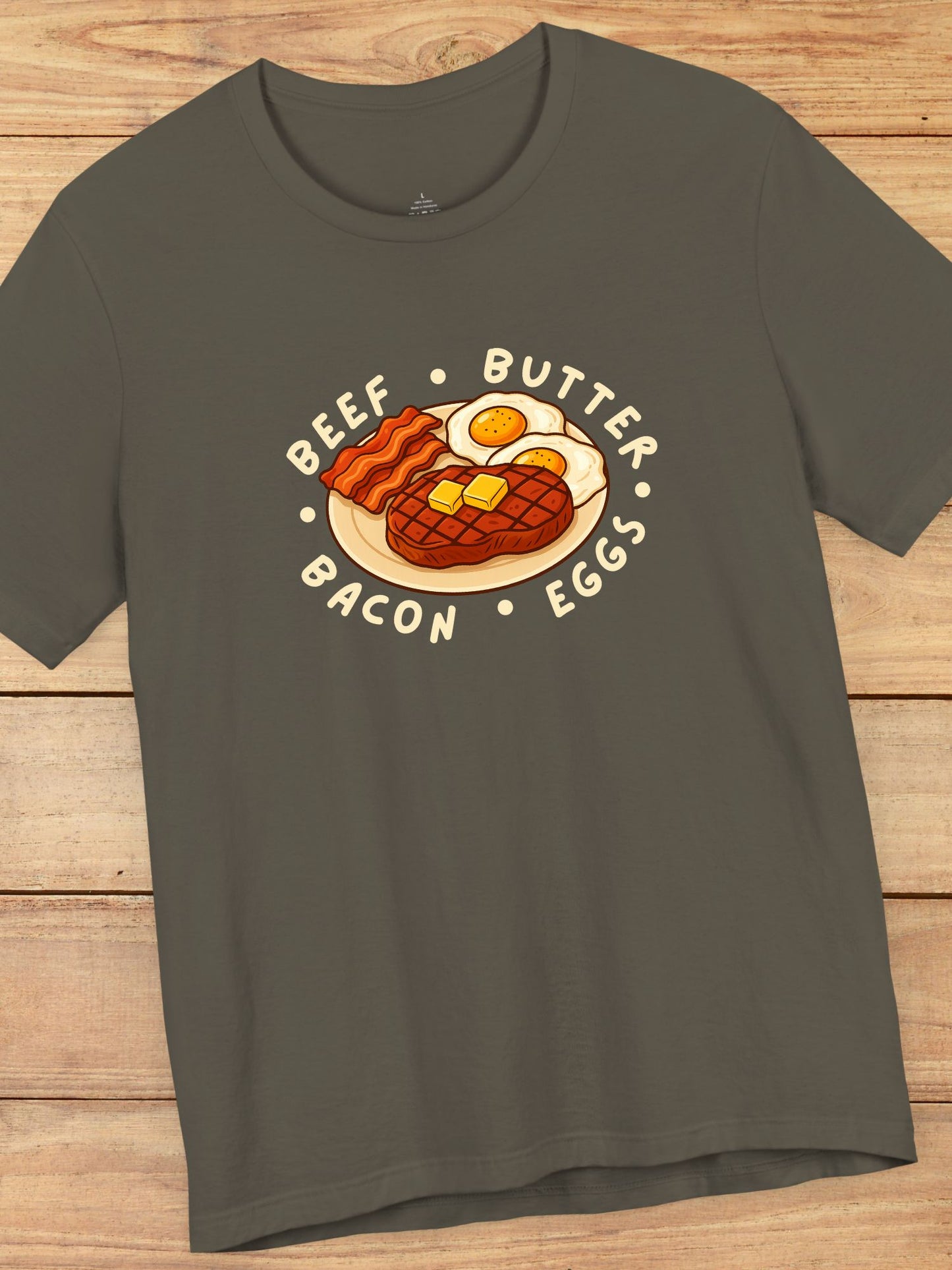 'Beef, Butter, Bacon, Eggs' Plate Graphic Unisex T-Shirt, Carnivore Diet Tee, Health Food Apparel