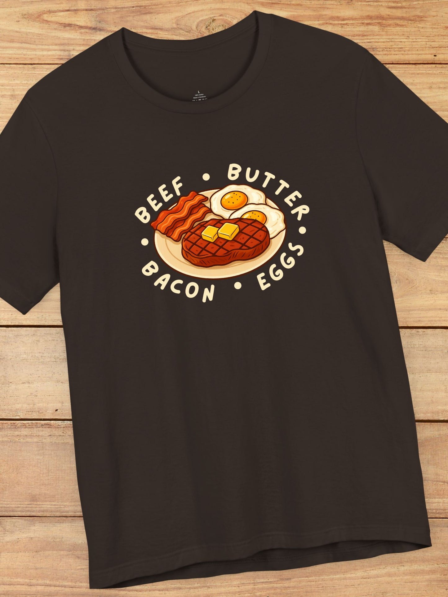 'Beef, Butter, Bacon, Eggs' Plate Graphic Unisex T-Shirt, Carnivore Diet Tee, Health Food Apparel