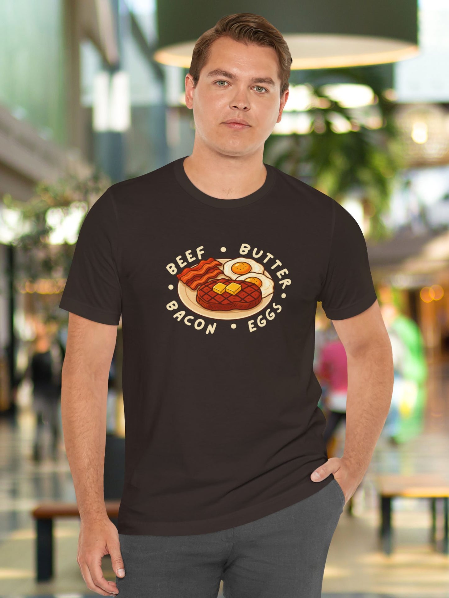 'Beef, Butter, Bacon, Eggs' Plate Graphic Unisex T-Shirt, Carnivore Diet Tee, Health Food Apparel