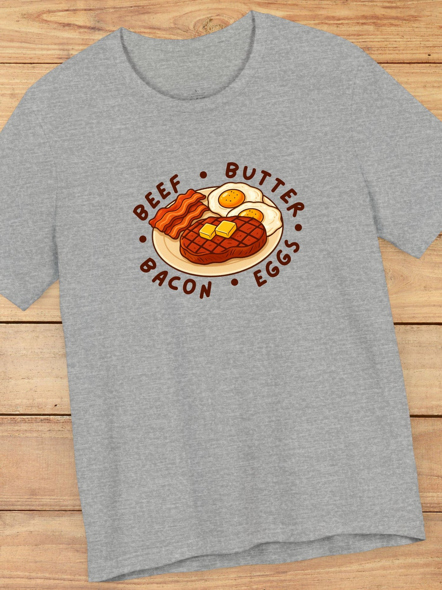 'Beef, Butter, Bacon, Eggs' Plate Graphic Unisex T-Shirt, Carnivore Diet Tee, Health Food Apparel