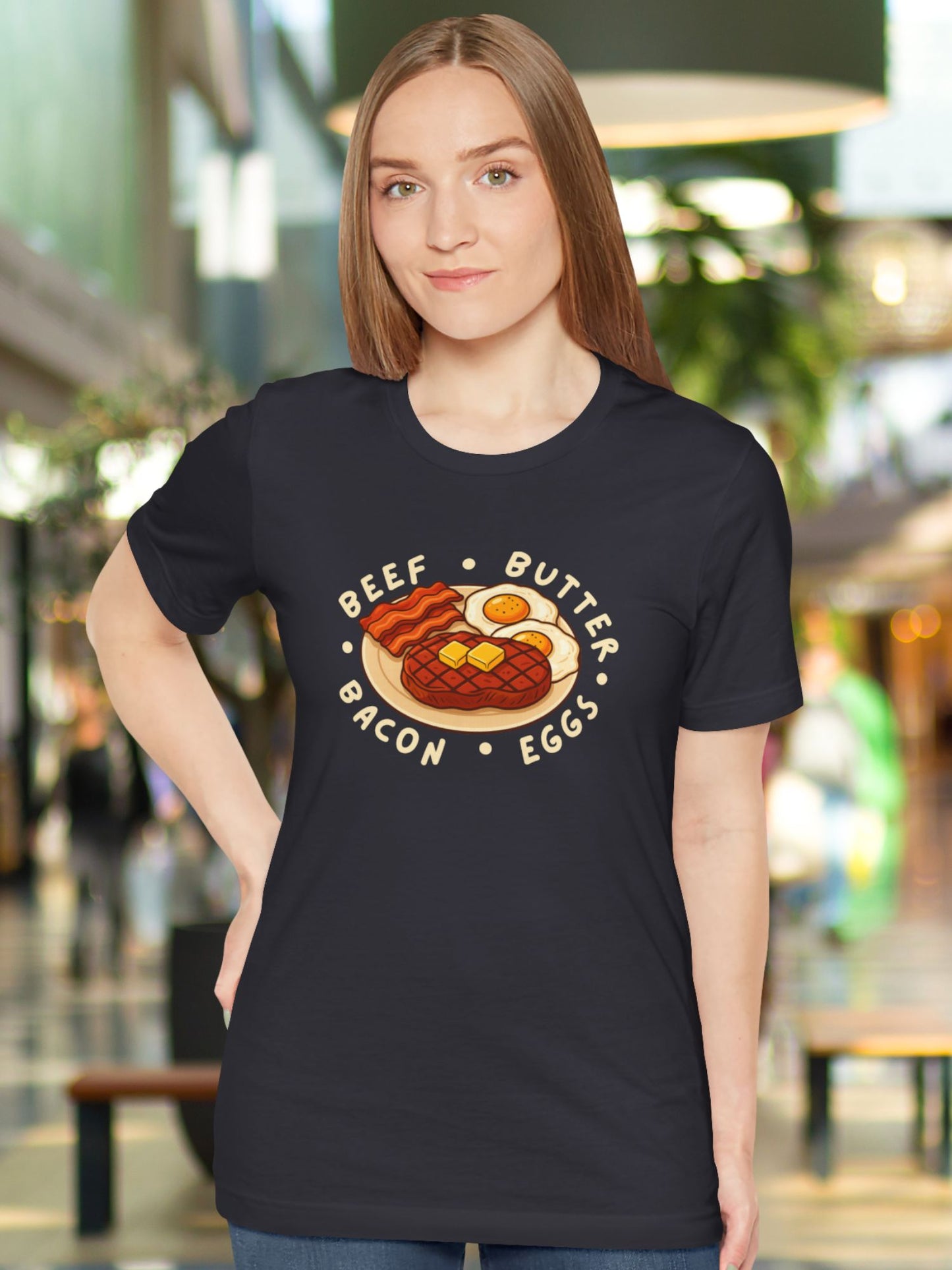 'Beef, Butter, Bacon, Eggs' Plate Graphic Unisex T-Shirt, Carnivore Diet Tee, Health Food Apparel