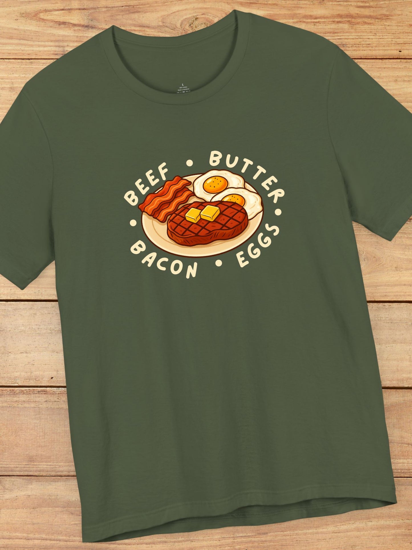 'Beef, Butter, Bacon, Eggs' Plate Graphic Unisex T-Shirt, Carnivore Diet Tee, Health Food Apparel