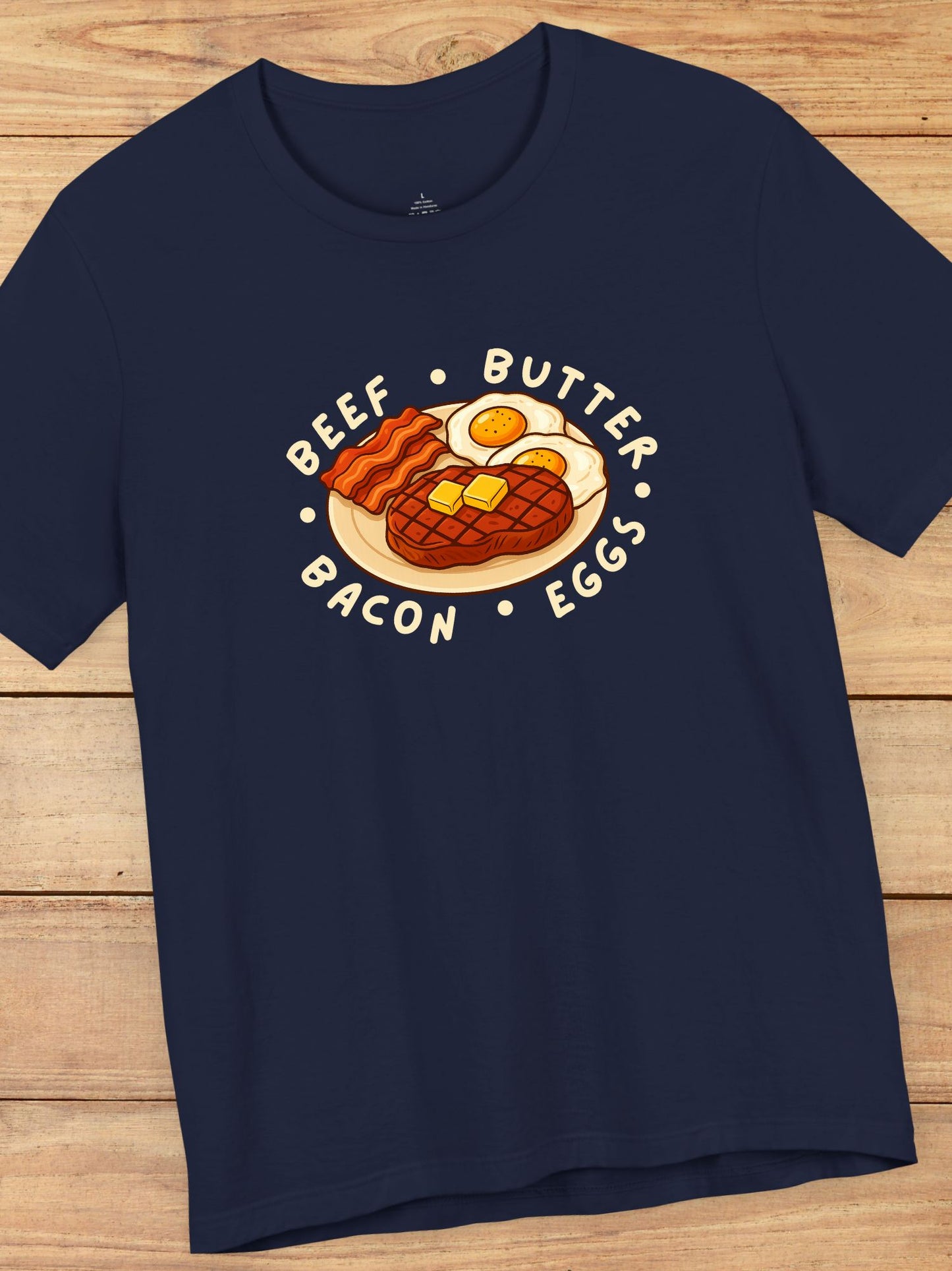 'Beef, Butter, Bacon, Eggs' Plate Graphic Unisex T-Shirt, Carnivore Diet Tee, Health Food Apparel
