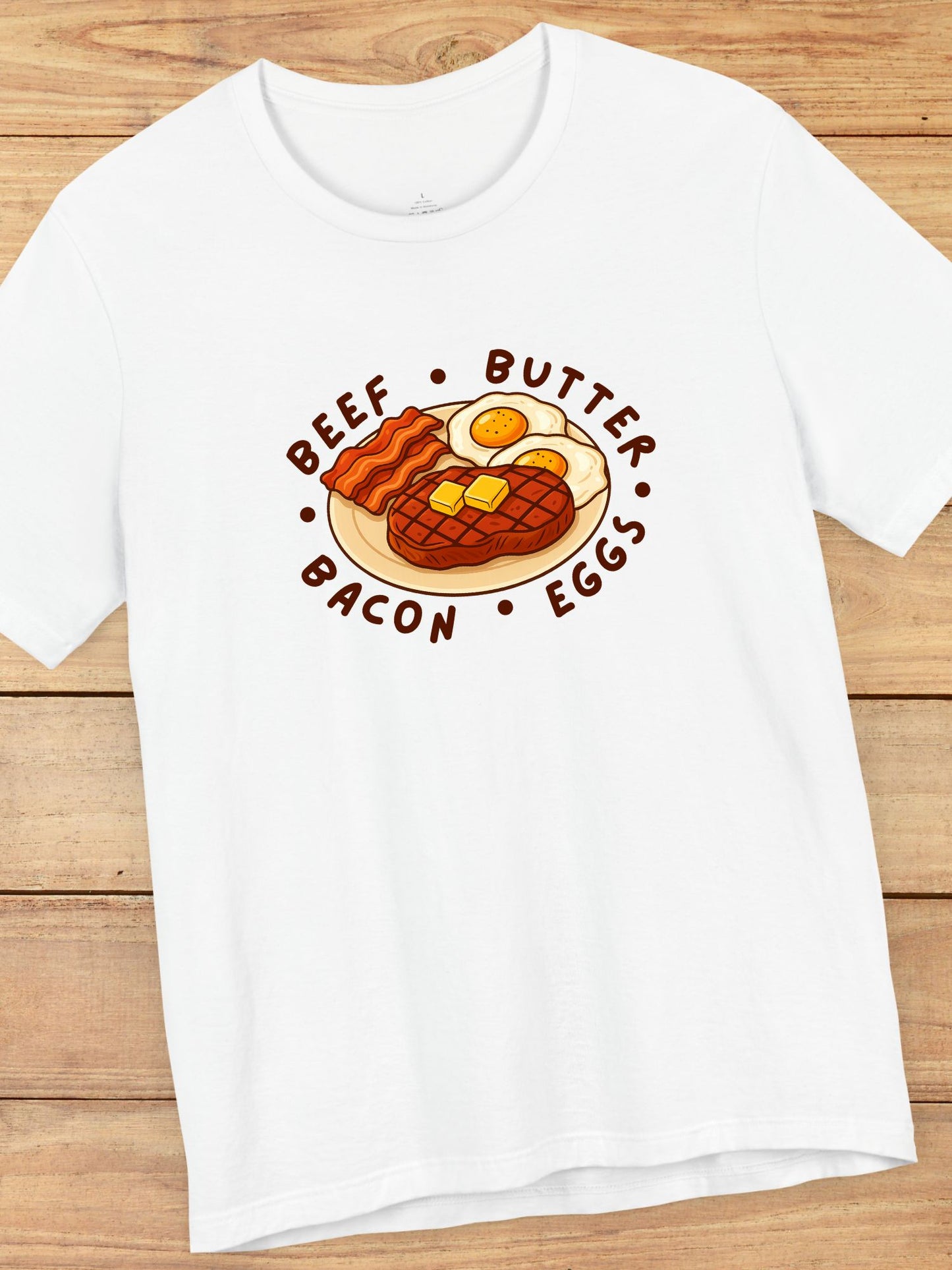 'Beef, Butter, Bacon, Eggs' Plate Graphic Unisex T-Shirt, Carnivore Diet Tee, Health Food Apparel