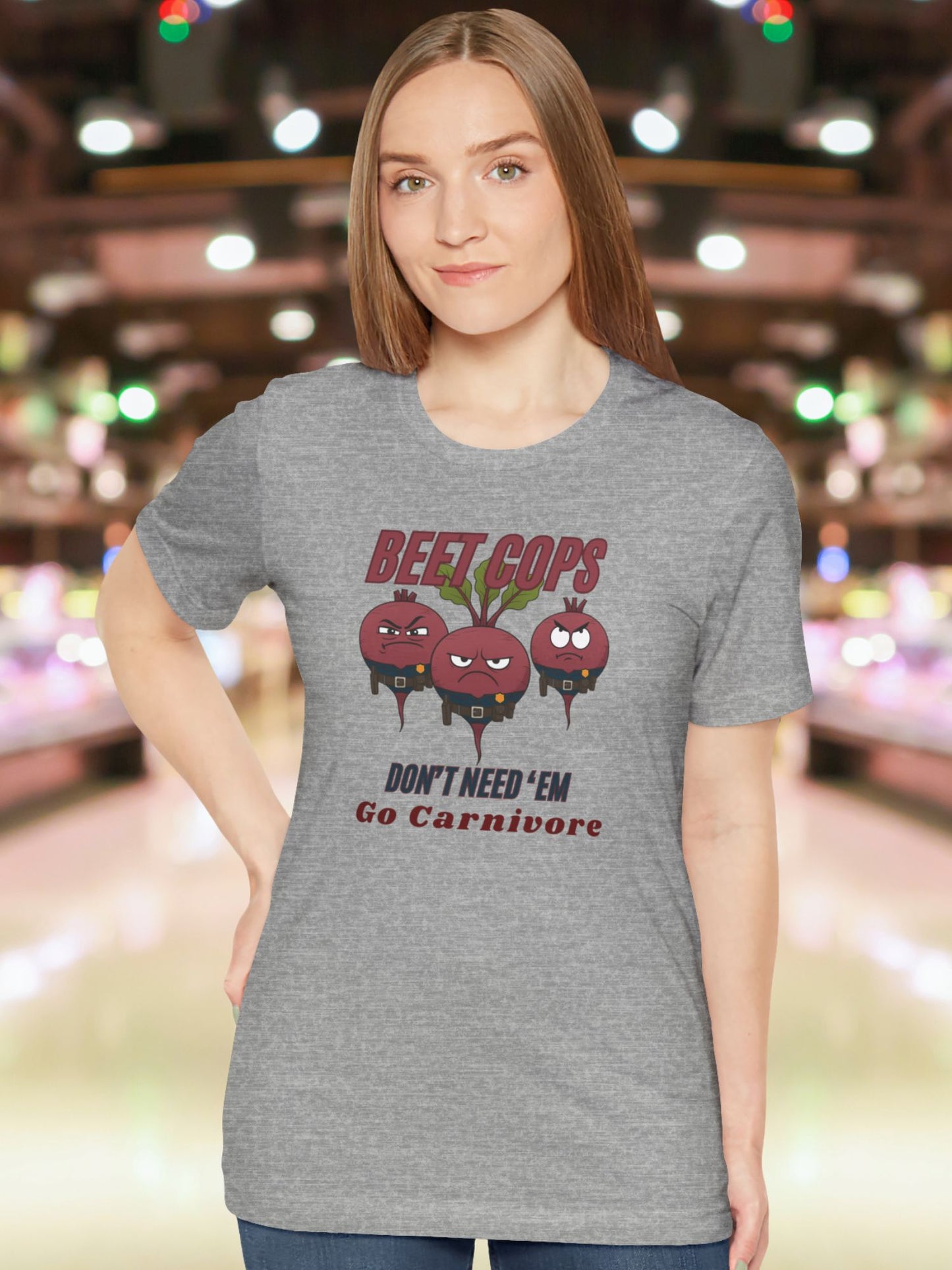 'Beet Cops, Don't Need 'Em, Go Carnivore' Beet Cops Graphic Unisex T-Shirt, Carnivore Diet Apparel, Health and Wellness Tee