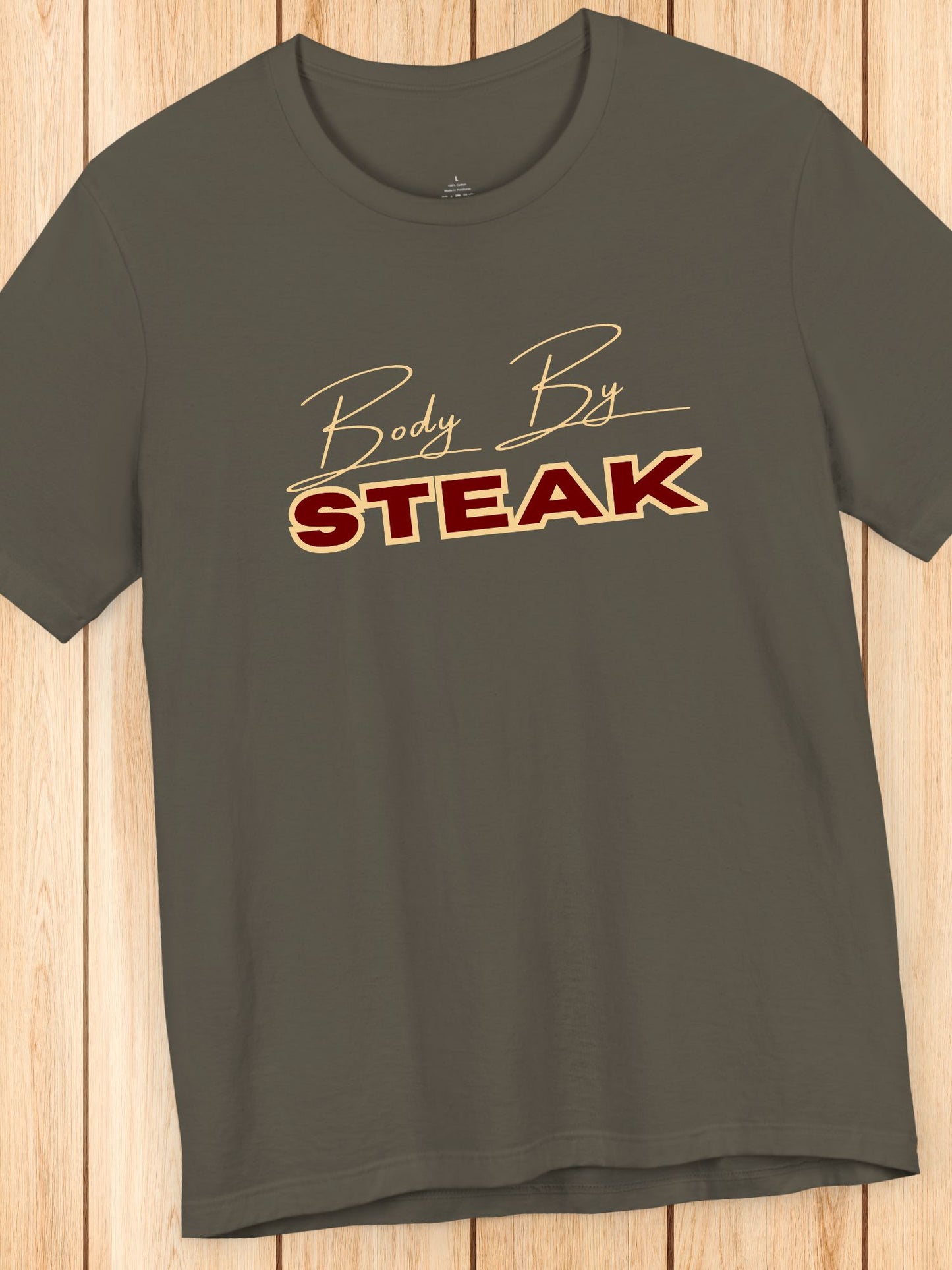 'Body By Steak' Unisex Jersey T-Shirt, Lion Diet Tee, Carnivore Diet Apparel, Health and Wellness, Foodie Tee, Meat Lovers Tee, BBQ Tee, Foodie Apparel, Retro Tee