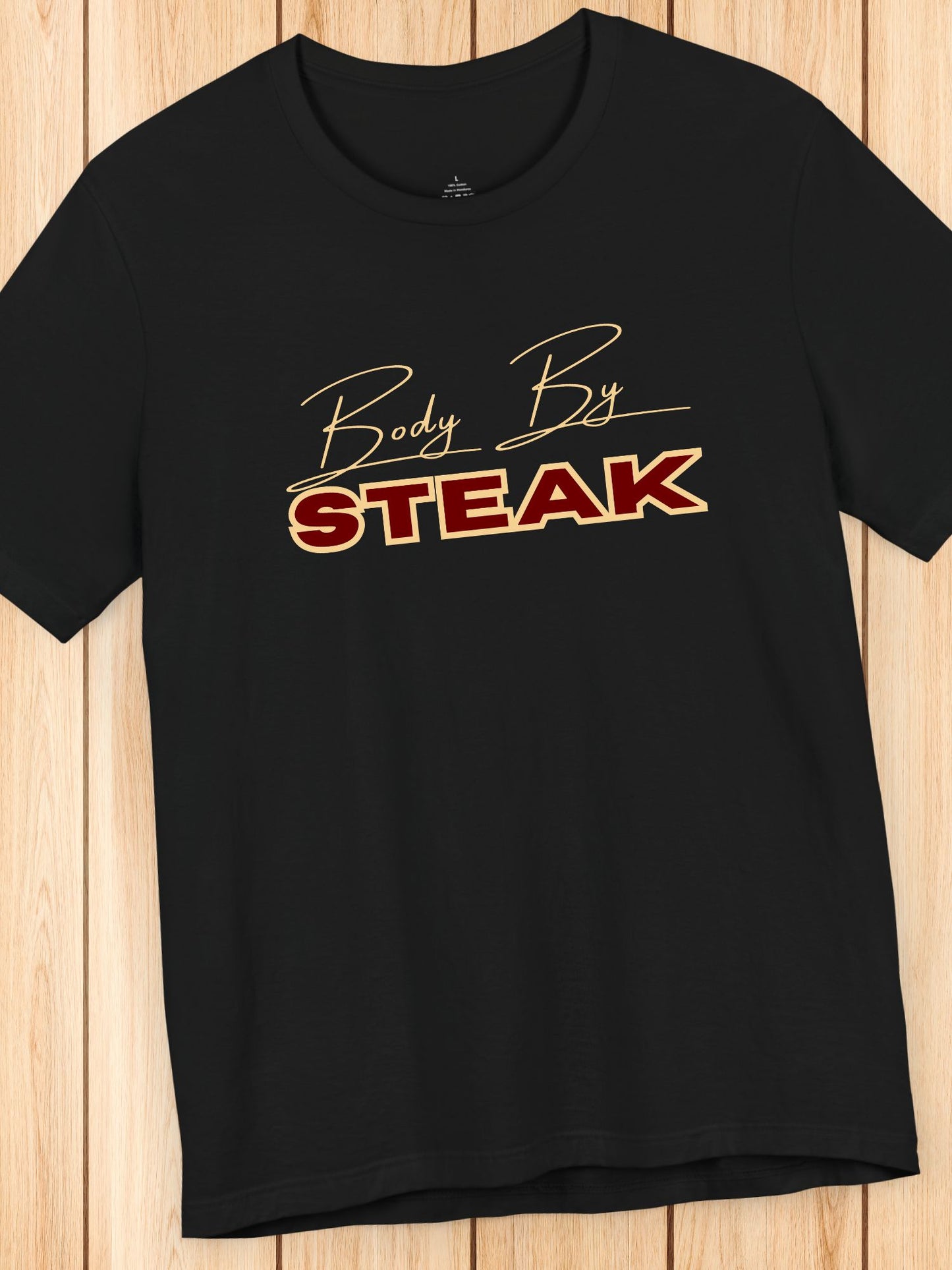 'Body By Steak' Unisex Jersey T-Shirt, Lion Diet Tee, Carnivore Diet Apparel, Health and Wellness, Foodie Tee, Meat Lovers Tee, BBQ Tee, Foodie Apparel, Retro Tee