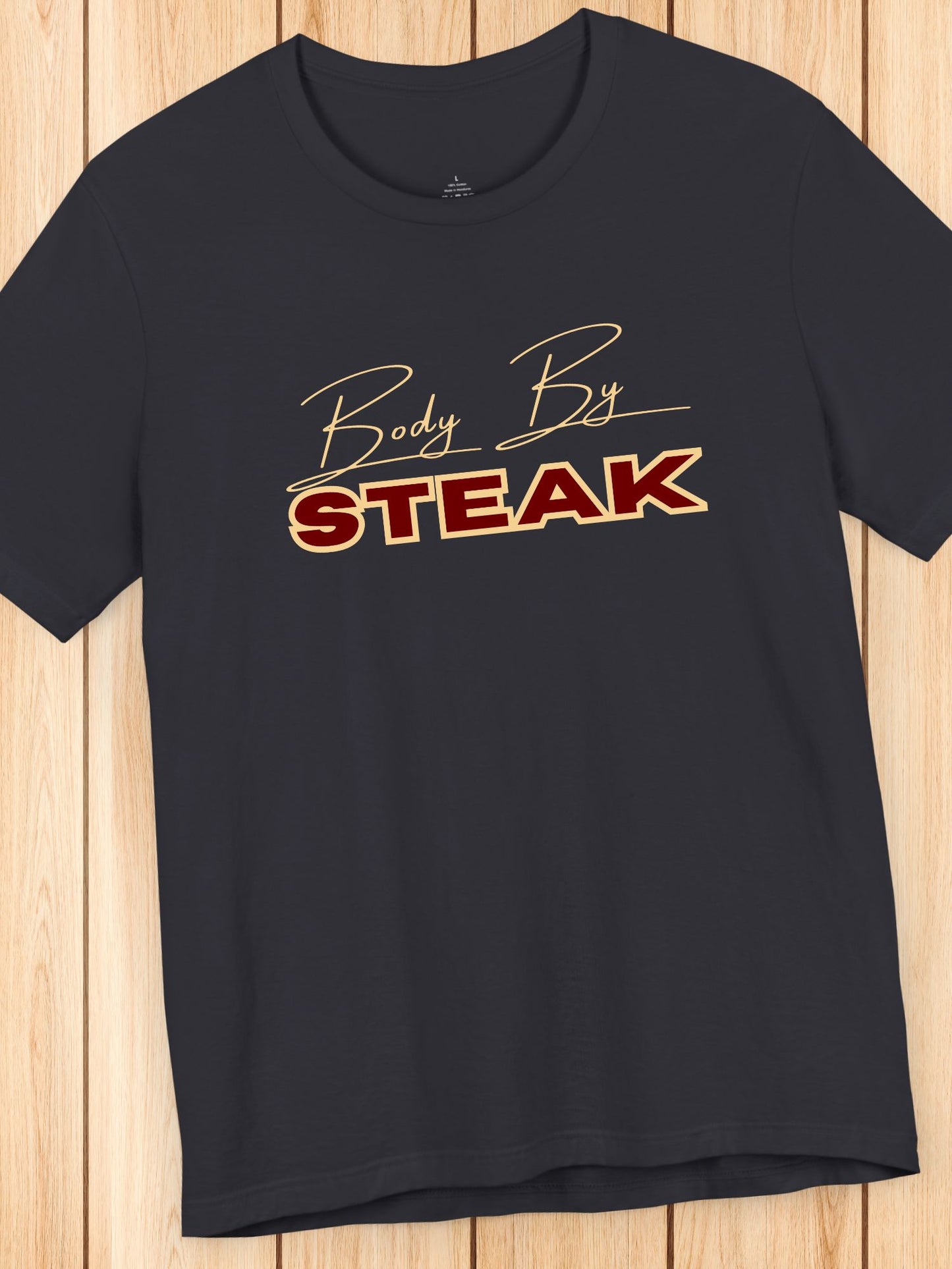 'Body By Steak' Unisex Jersey T-Shirt, Lion Diet Tee, Carnivore Diet Apparel, Health and Wellness, Foodie Tee, Meat Lovers Tee, BBQ Tee, Foodie Apparel, Retro Tee
