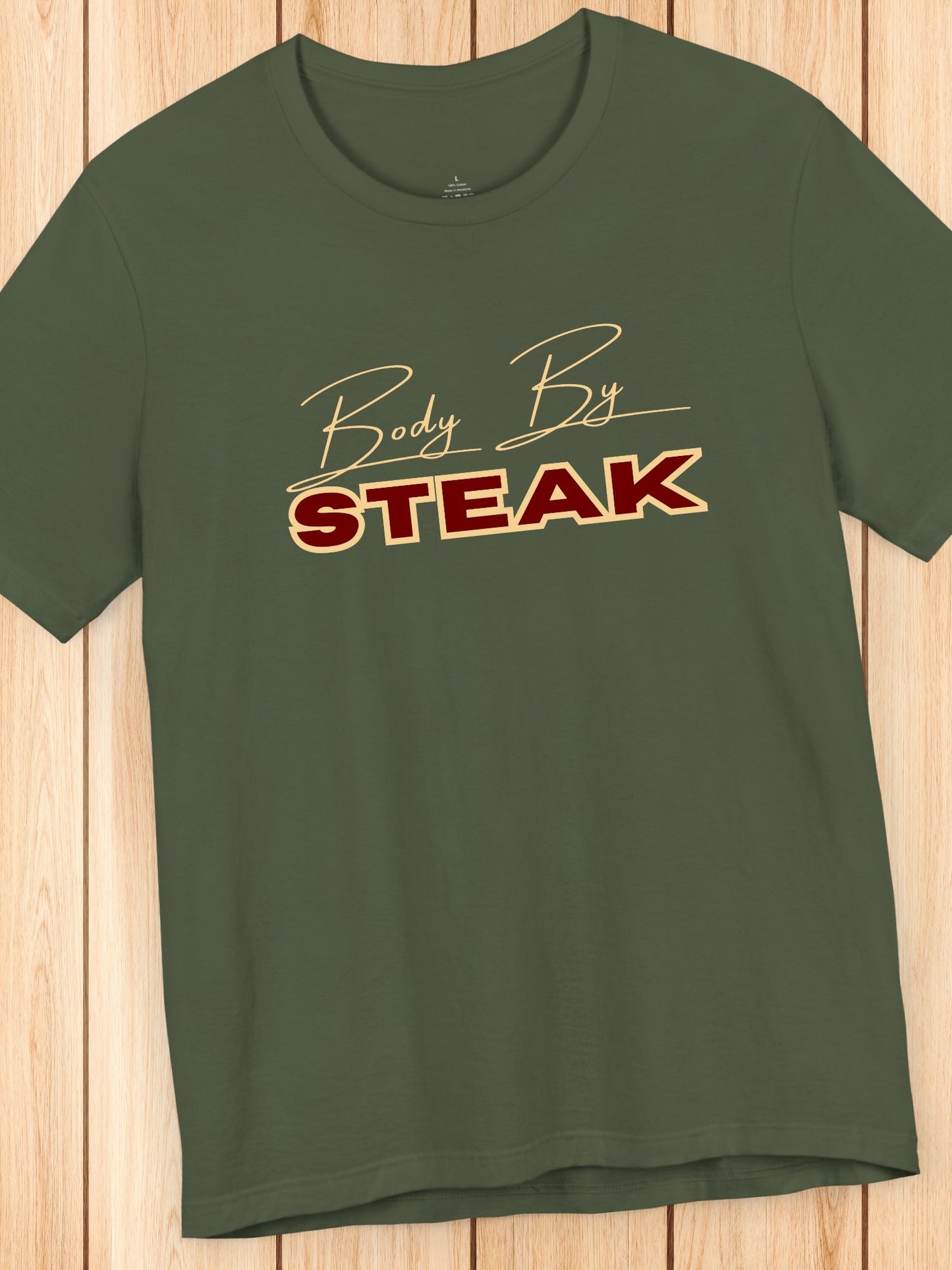 'Body By Steak' Unisex Jersey T-Shirt, Lion Diet Tee, Carnivore Diet Apparel, Health and Wellness, Foodie Tee, Meat Lovers Tee, BBQ Tee, Foodie Apparel, Retro Tee
