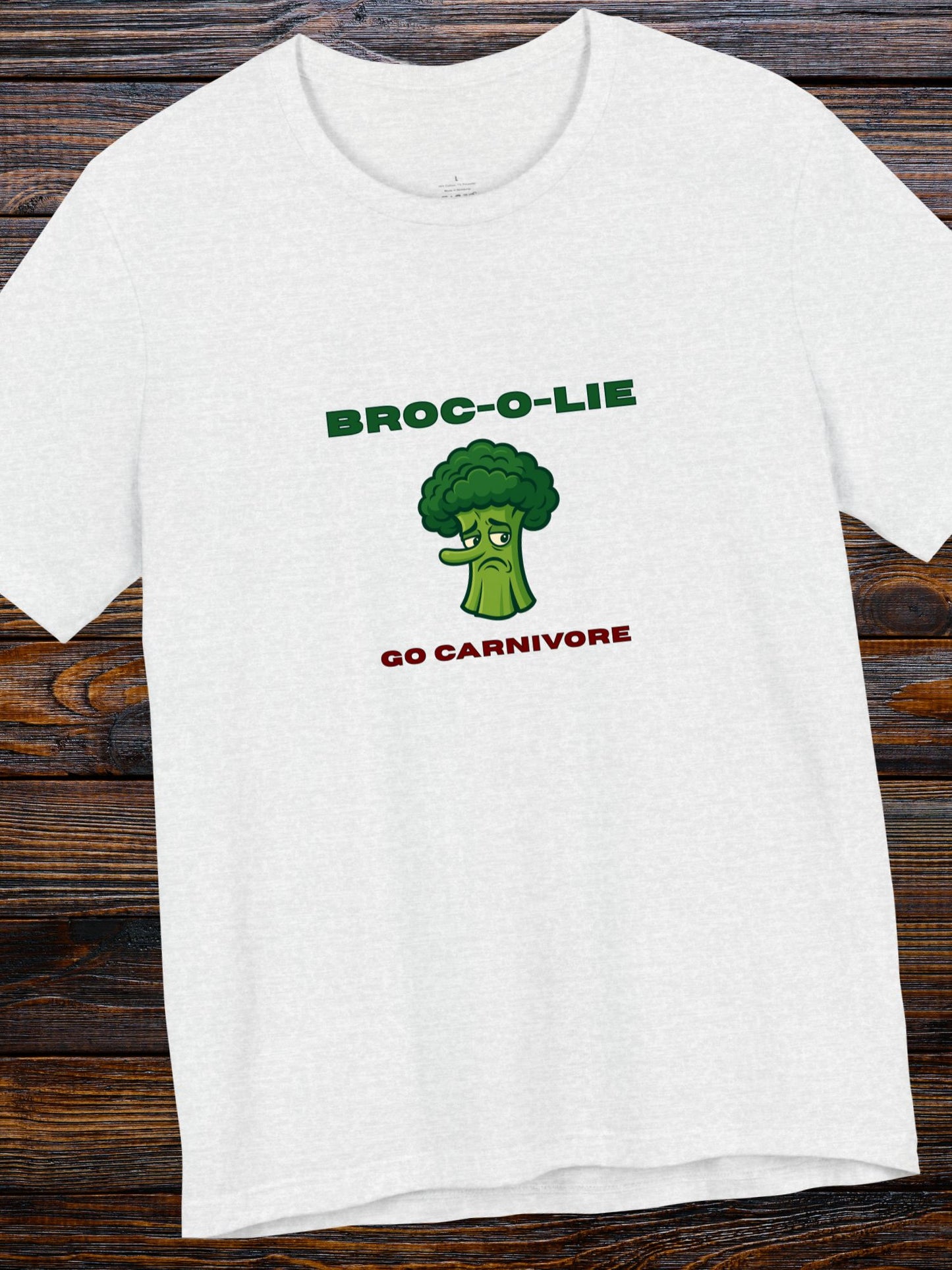 'Broc-o-Lie' Broccoli Graphic Unisex T-Shirt, Carnivore Diet Apparel, Anti-Vegan Tee